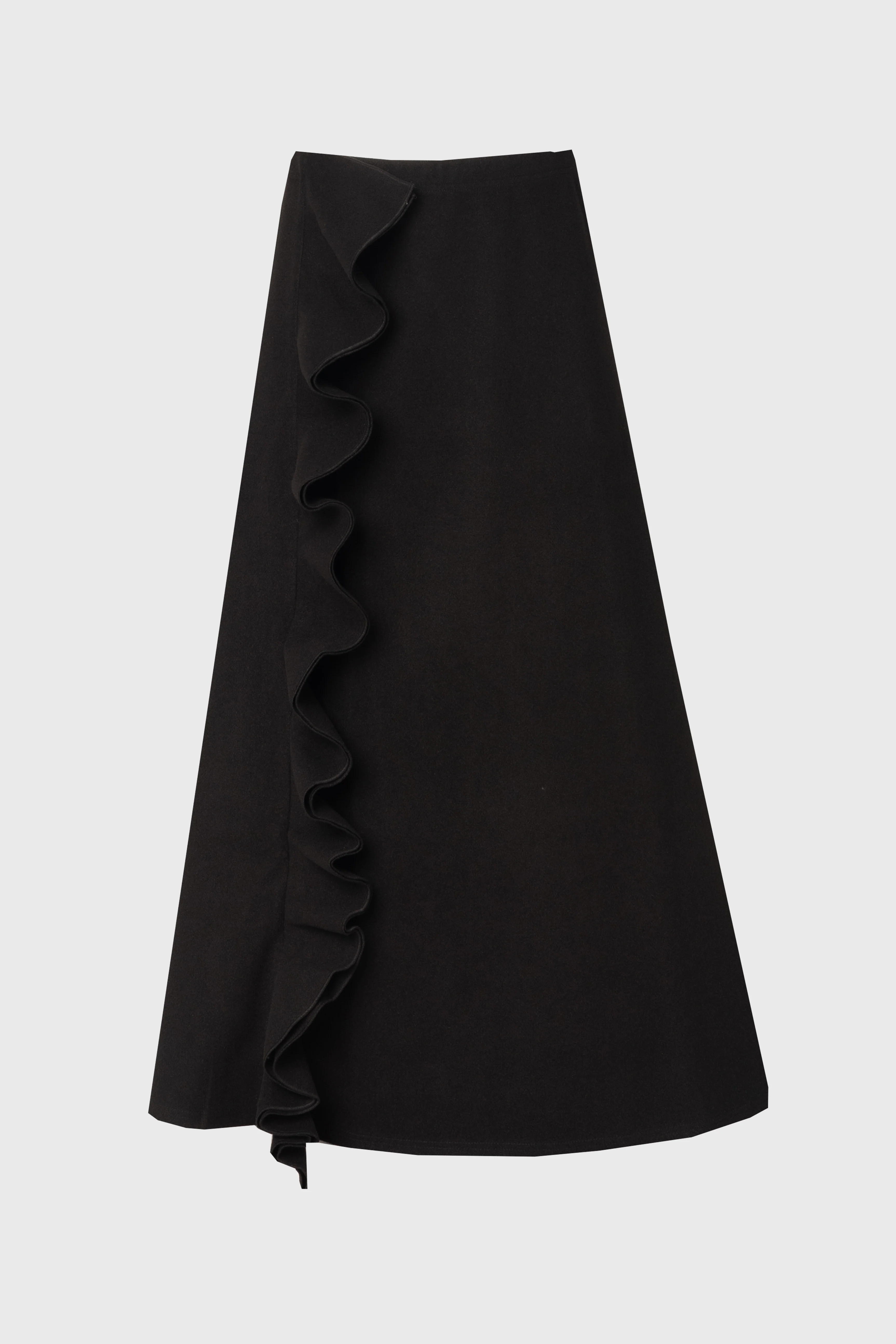 Black Ruffle Wool Maxi Skirt - Image 5