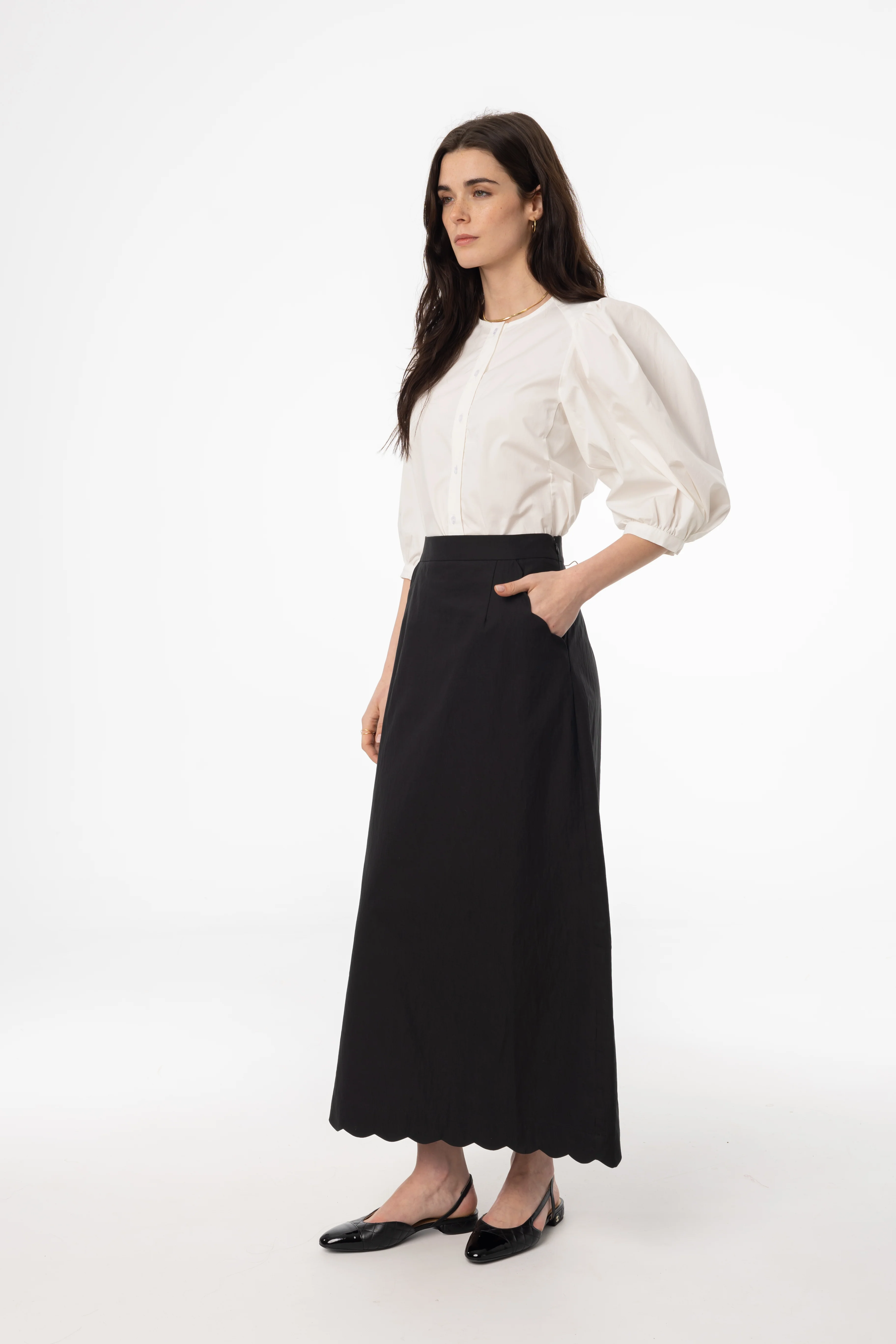 Black Scalloped Maxi Skirt - Image 2