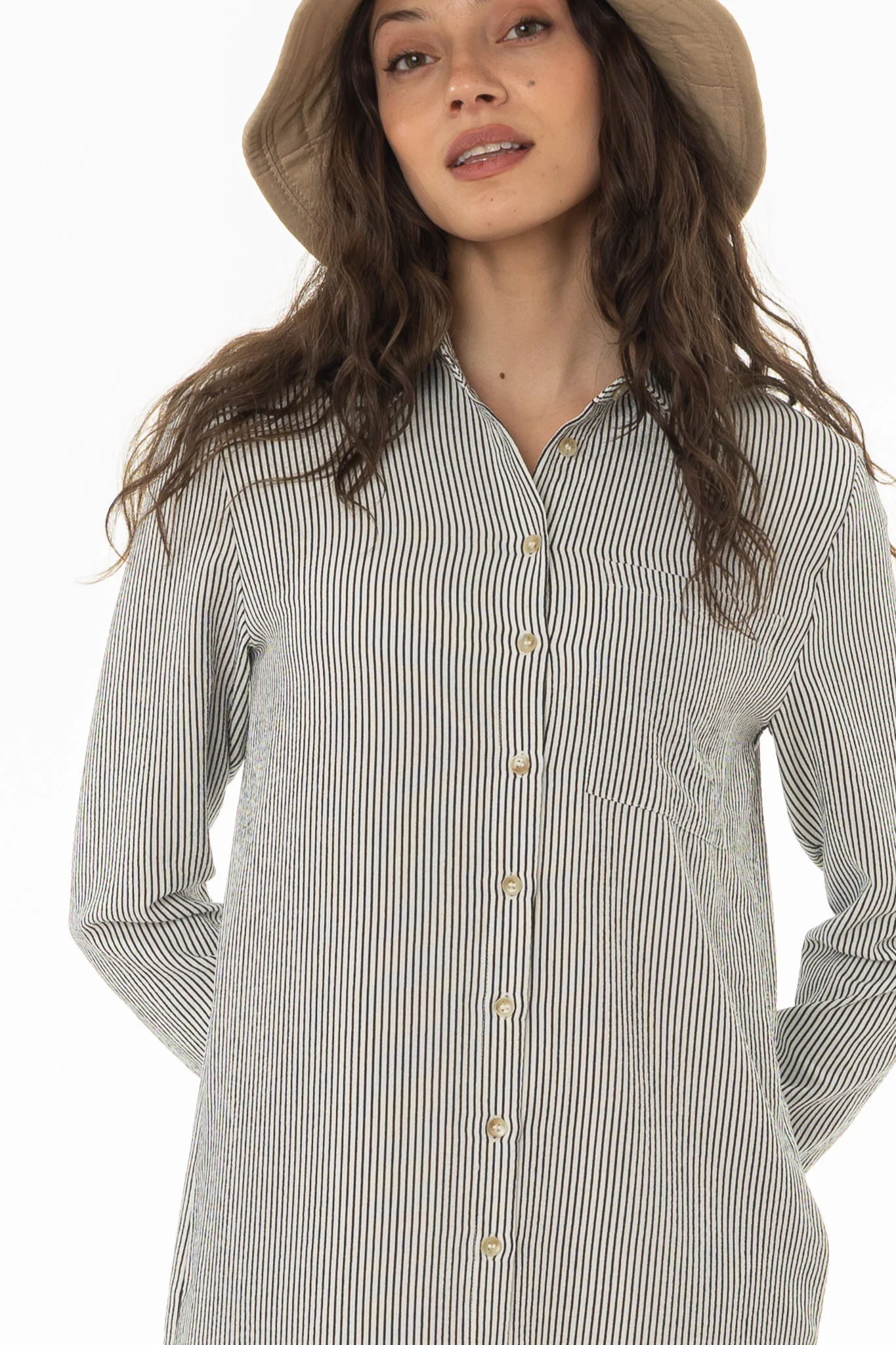 Black Seersucker Striped Maxi Shirt Dress - Image 2