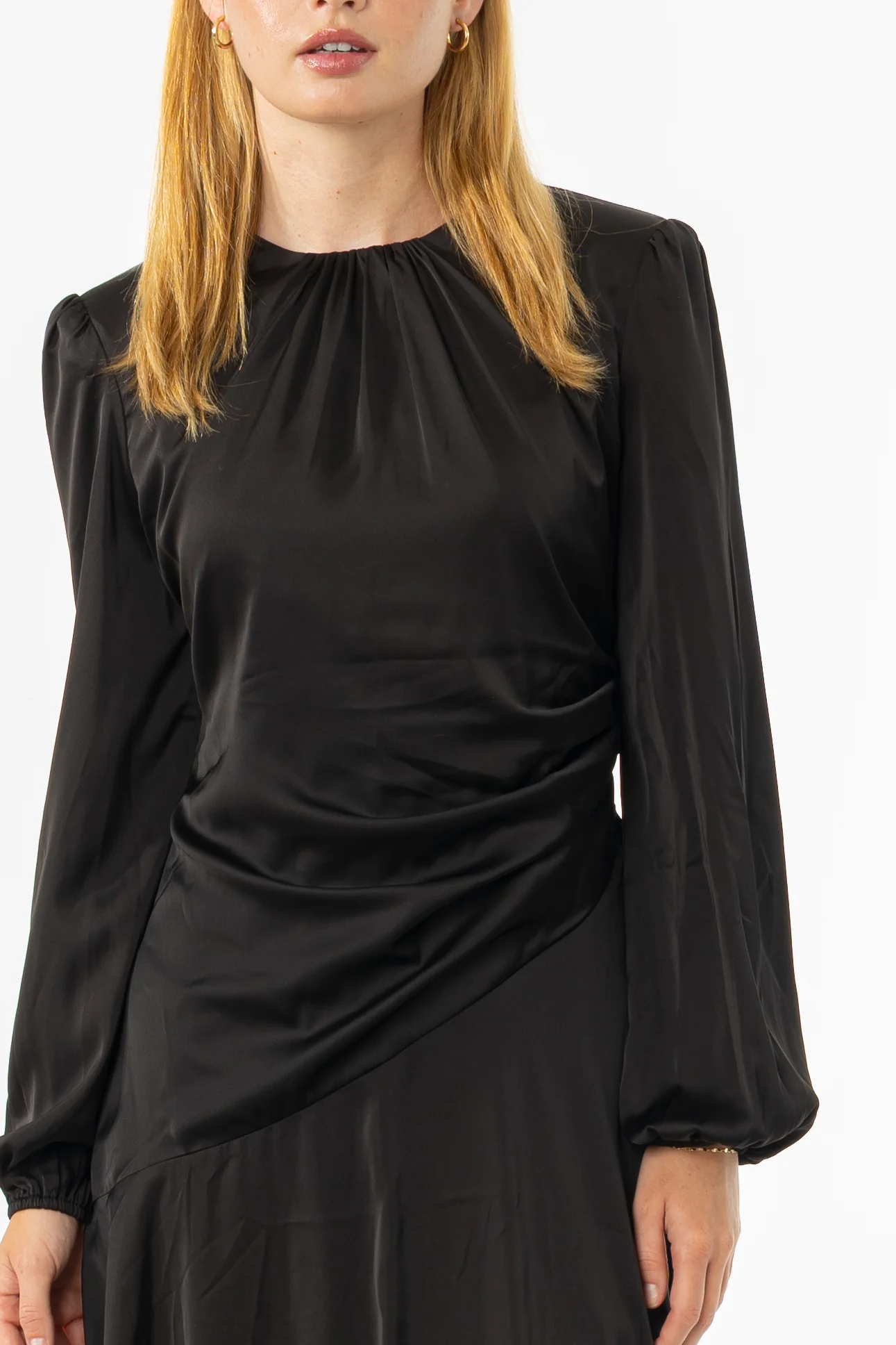 Black Side Draped Dress - Image 2