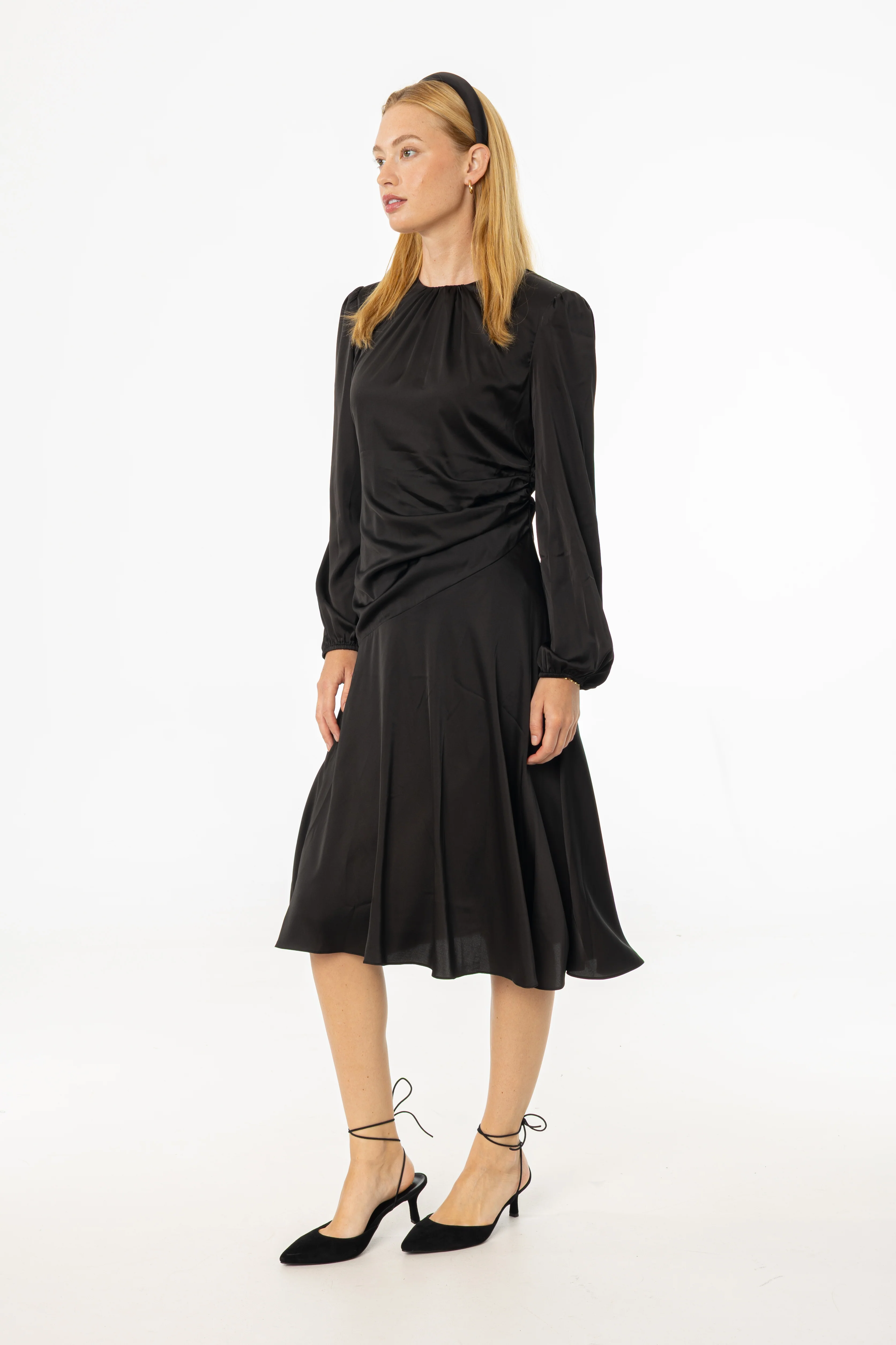 Black Side Draped Dress - Image 3