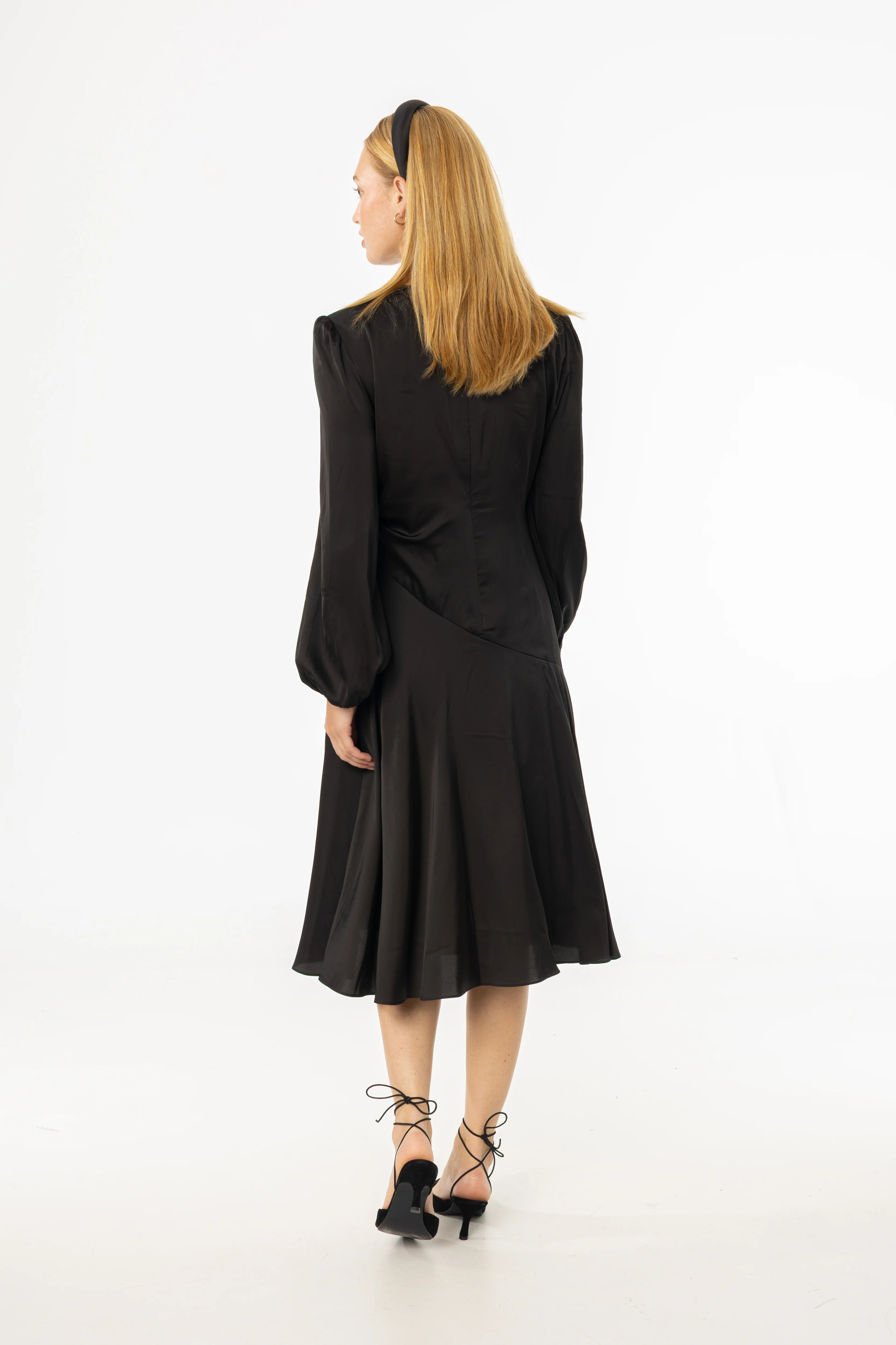 Black Side Draped Dress - Image 4