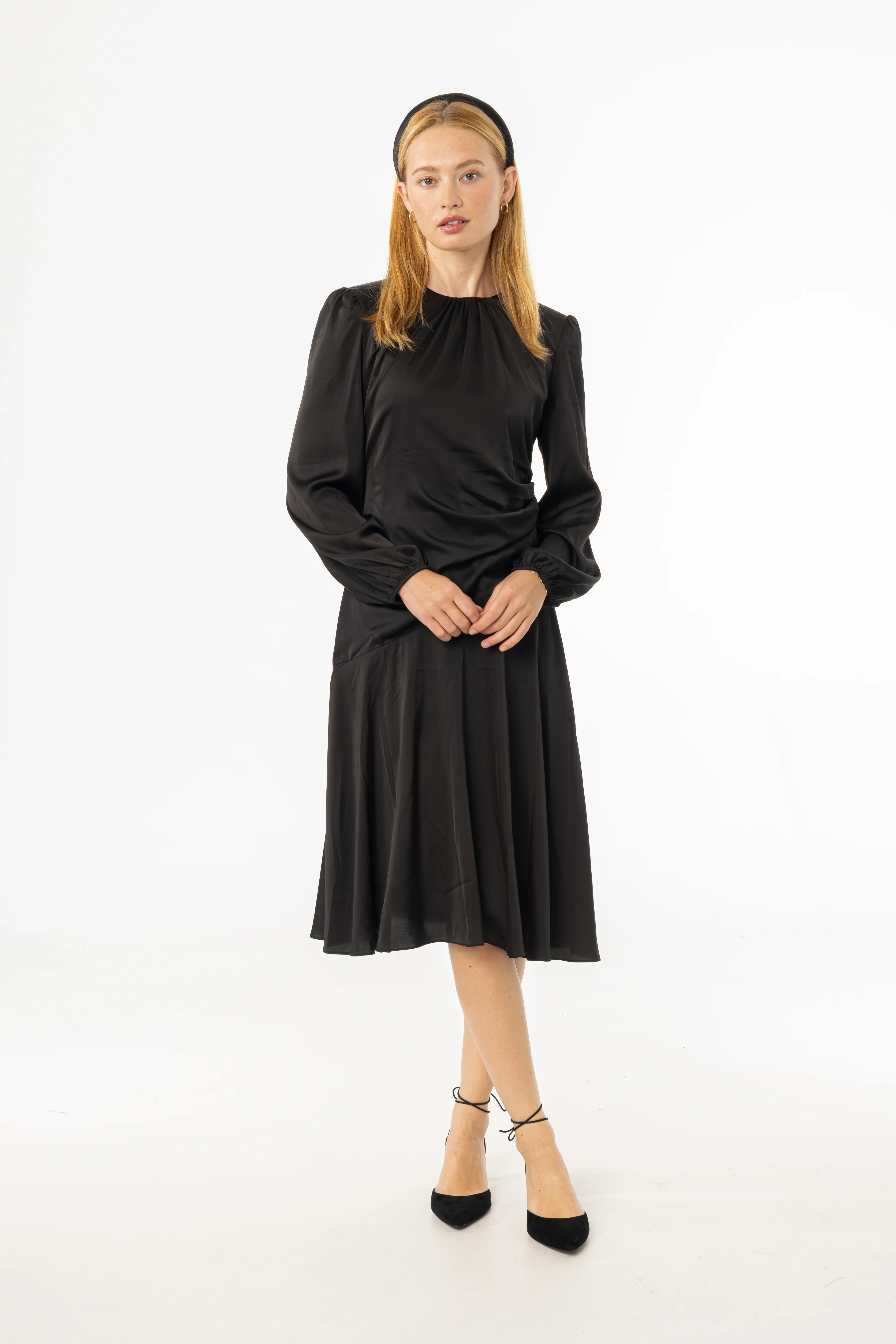 Black Side Draped Dress - Image 5