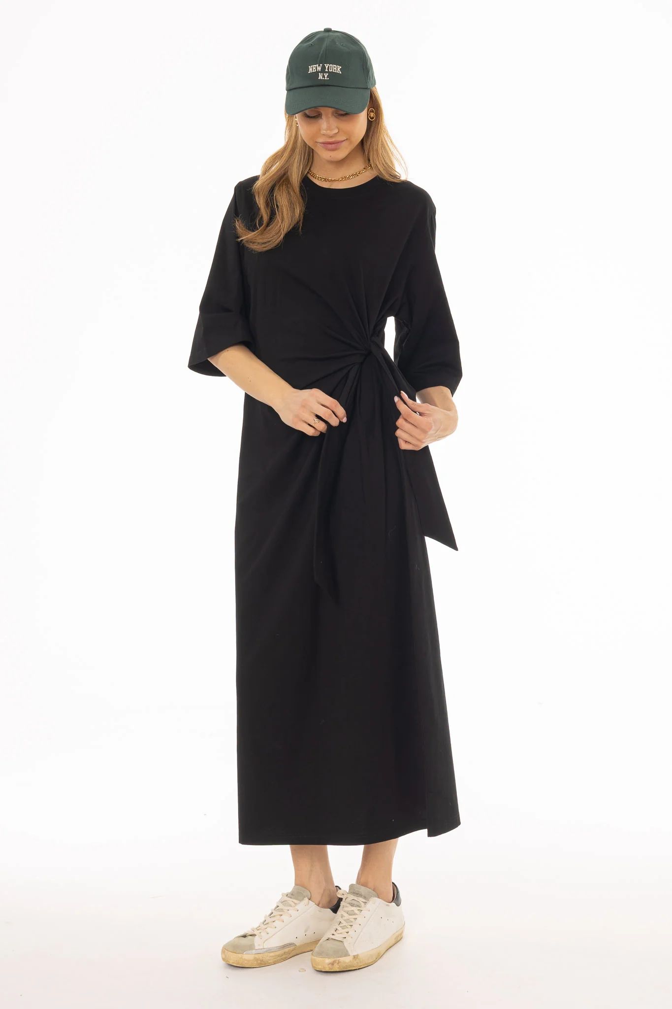 Black Side Tie T-Shirt Maxi Dress