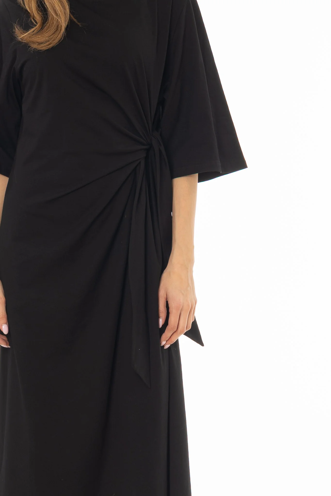Black Side Tie T-Shirt Maxi Dress - Image 2