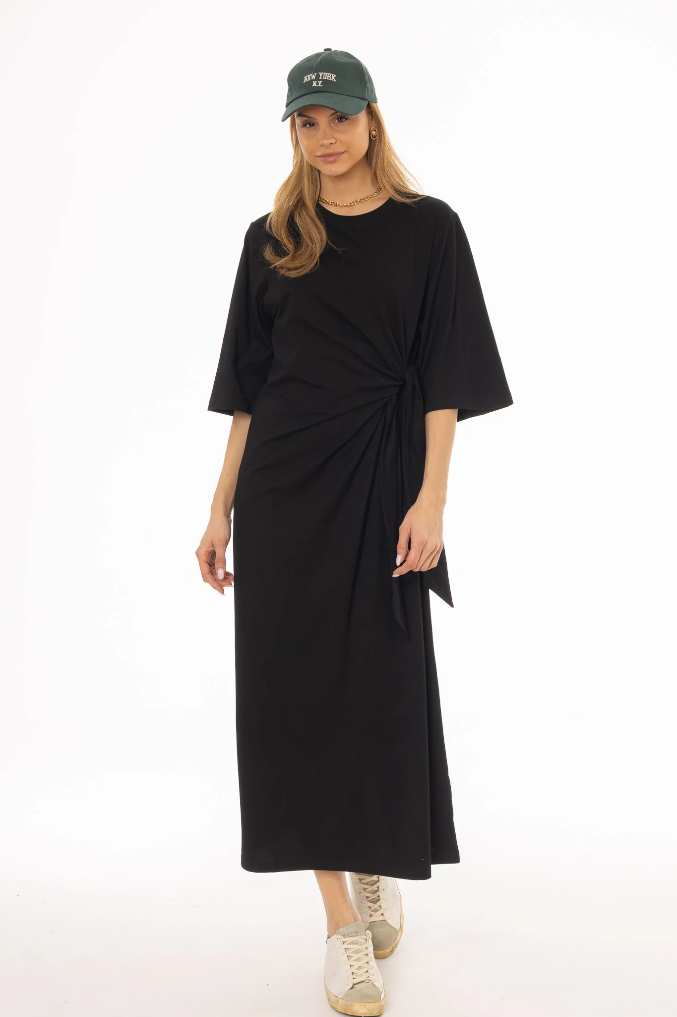 Black Side Tie T-Shirt Maxi Dress - Image 3