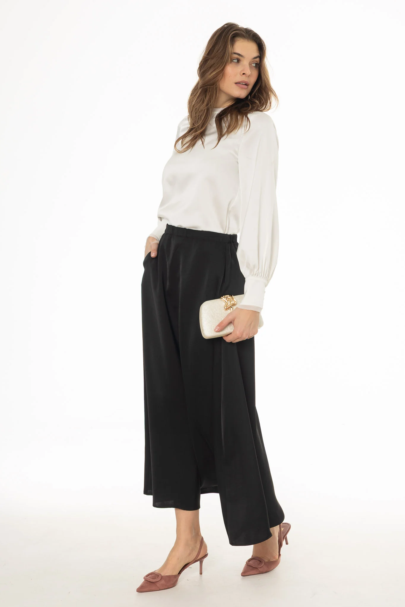 Black Silk Feel Flare Maxi Skirt - Image 4