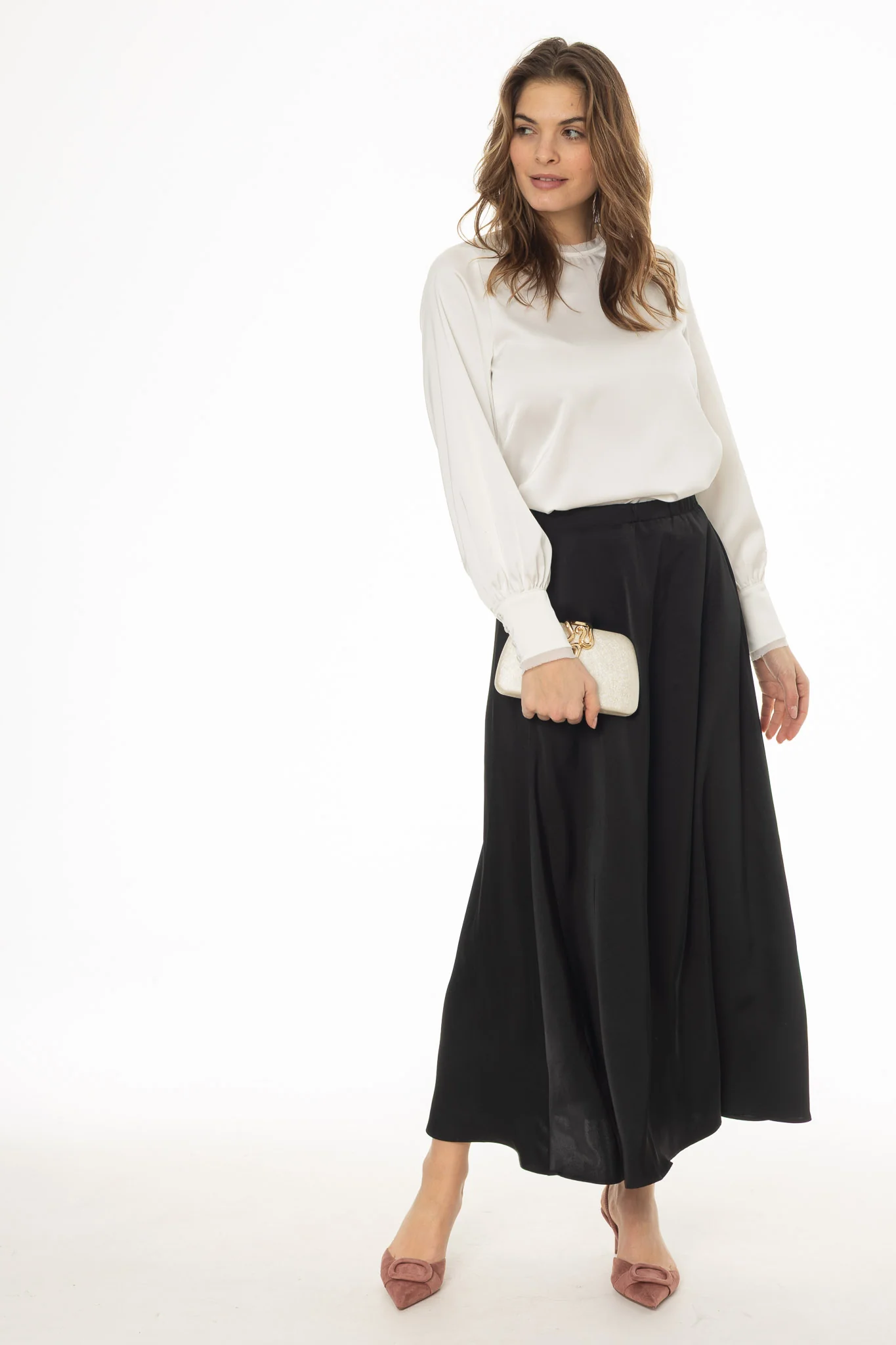 Black Silk Feel Flare Maxi Skirt - Image 5
