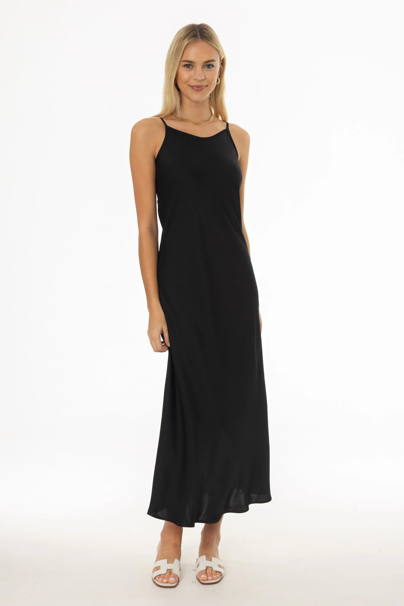 Black Silk Feel Slip Dress