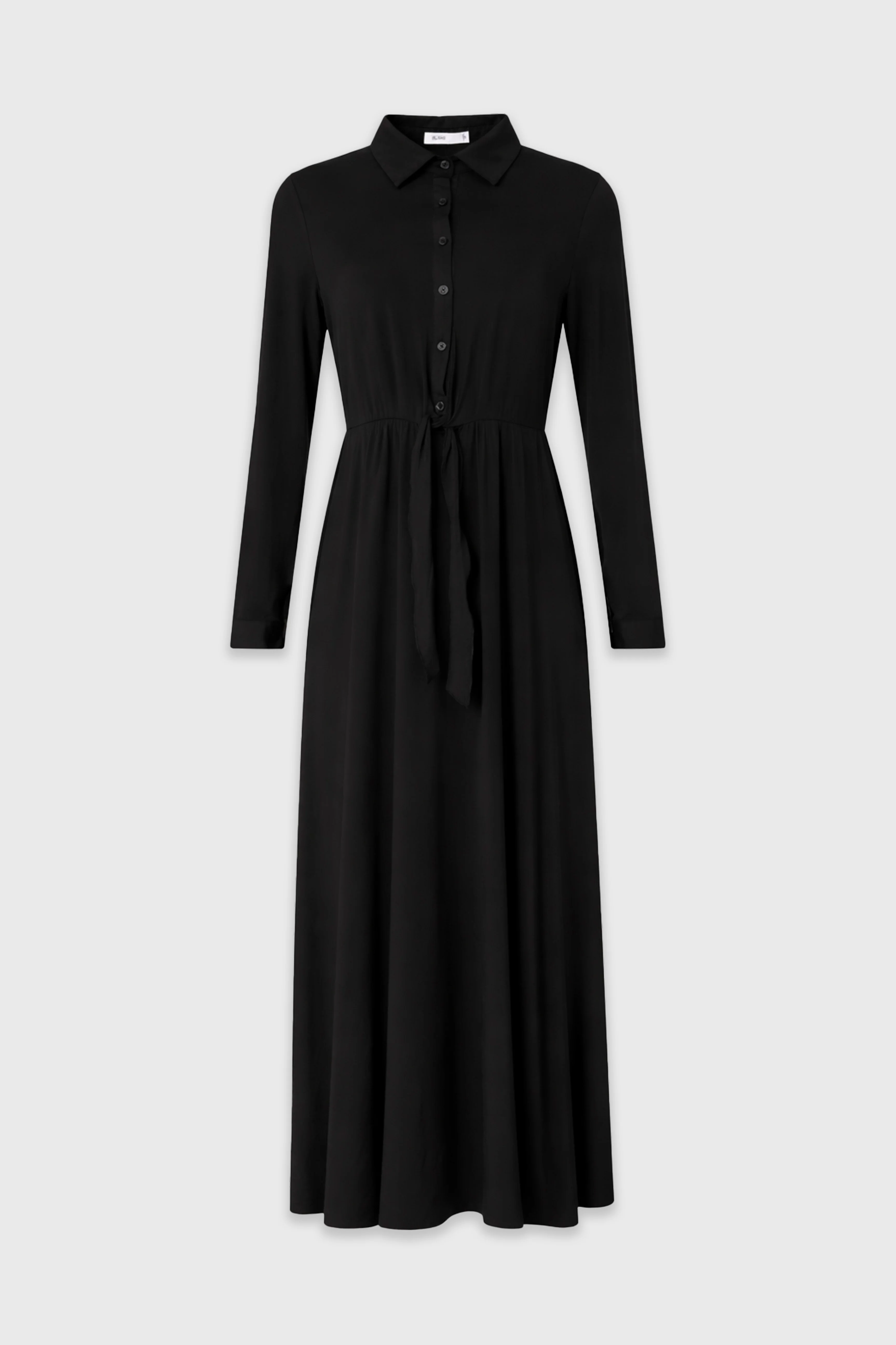 Black Slinky Button Tie Maxi Dress - Image 6