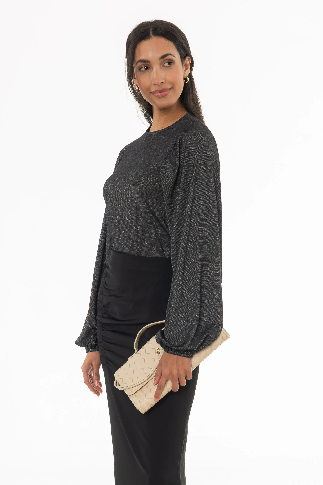 Black Sparkle Puff Sleeve Top - Image 3