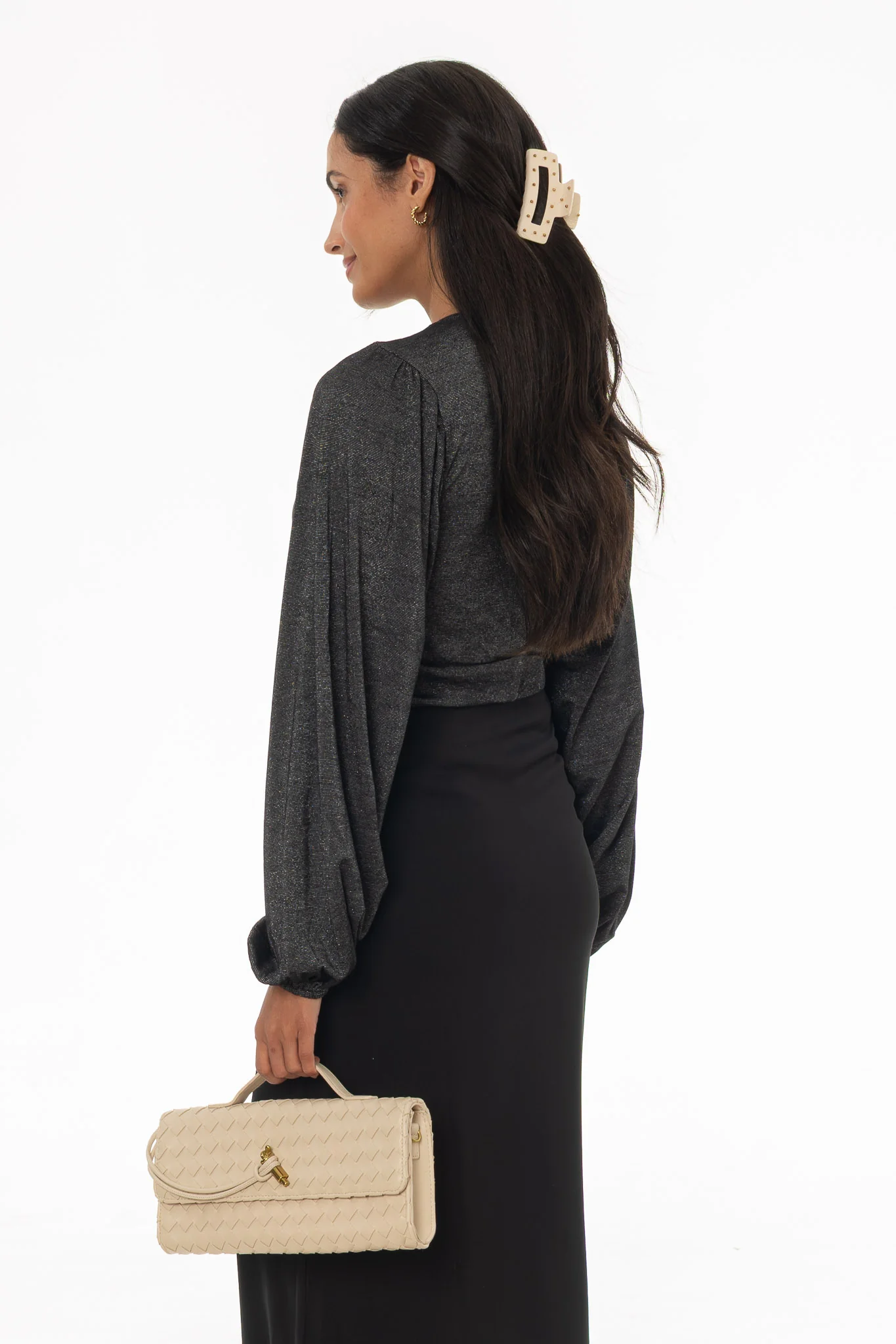 Black Sparkle Puff Sleeve Top - Image 4