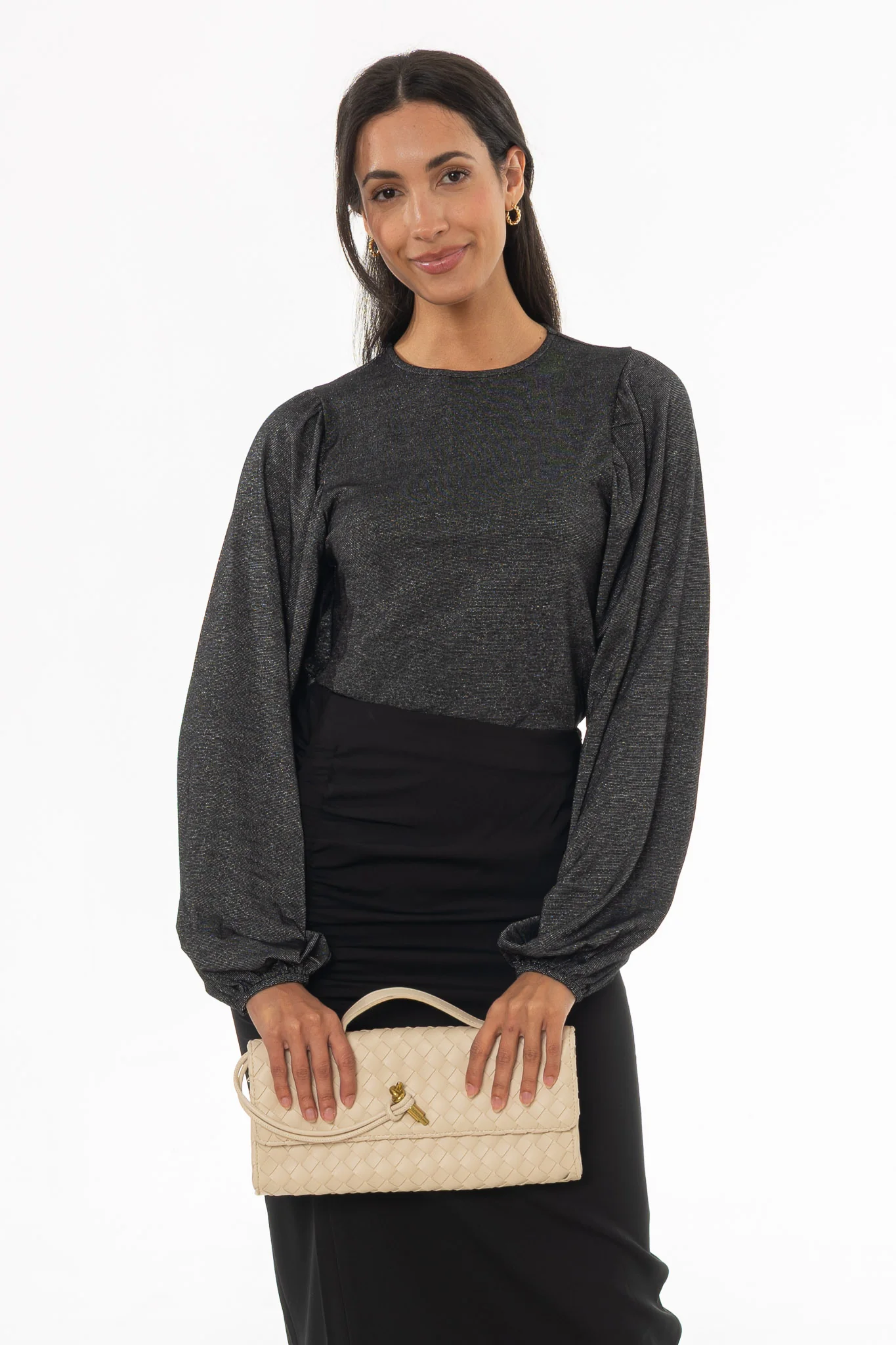 Black Sparkle Puff Sleeve Top - Image 5