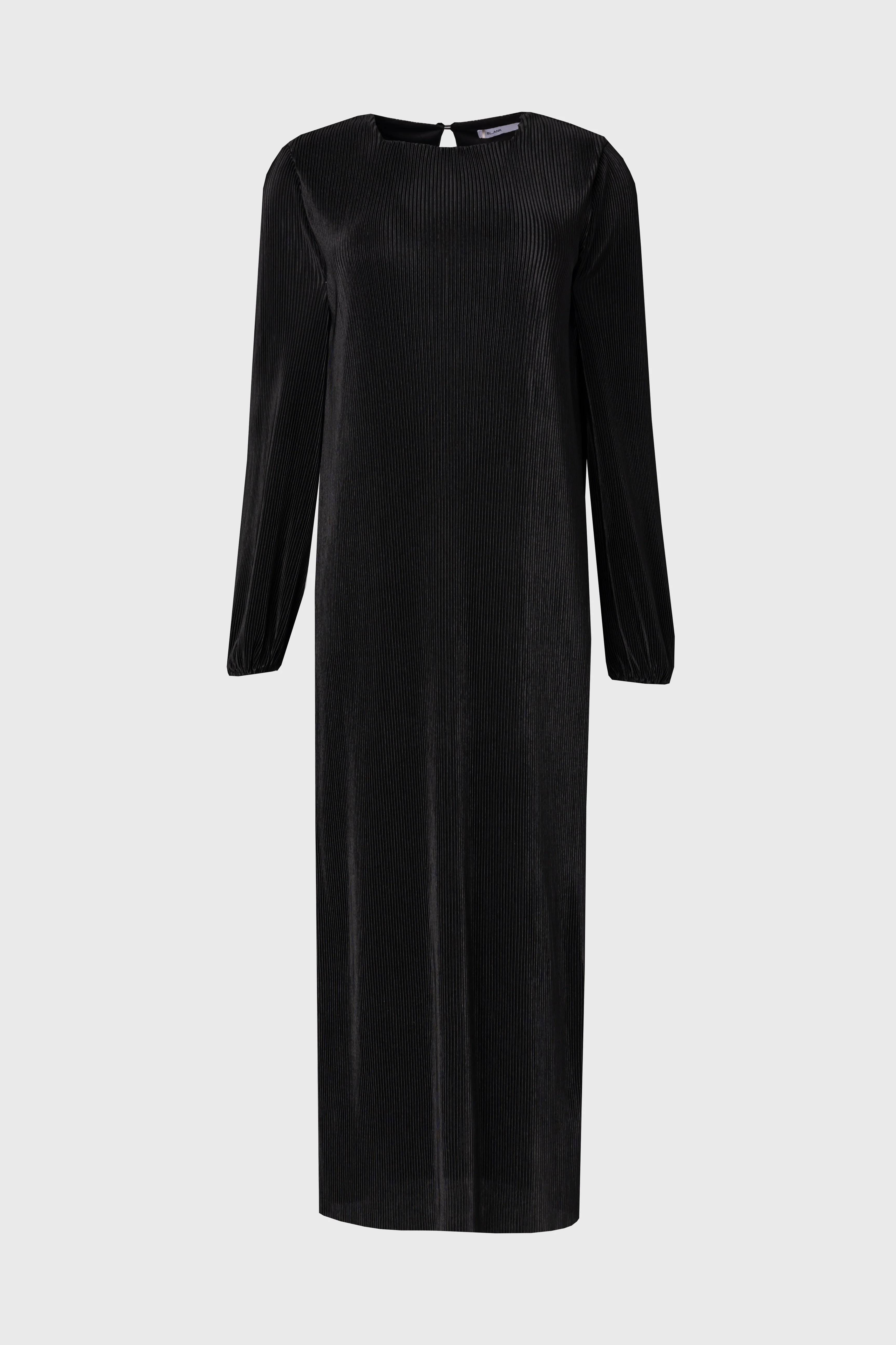 Black Square Neck Accordion Pleat Maxi Dress - Image 5