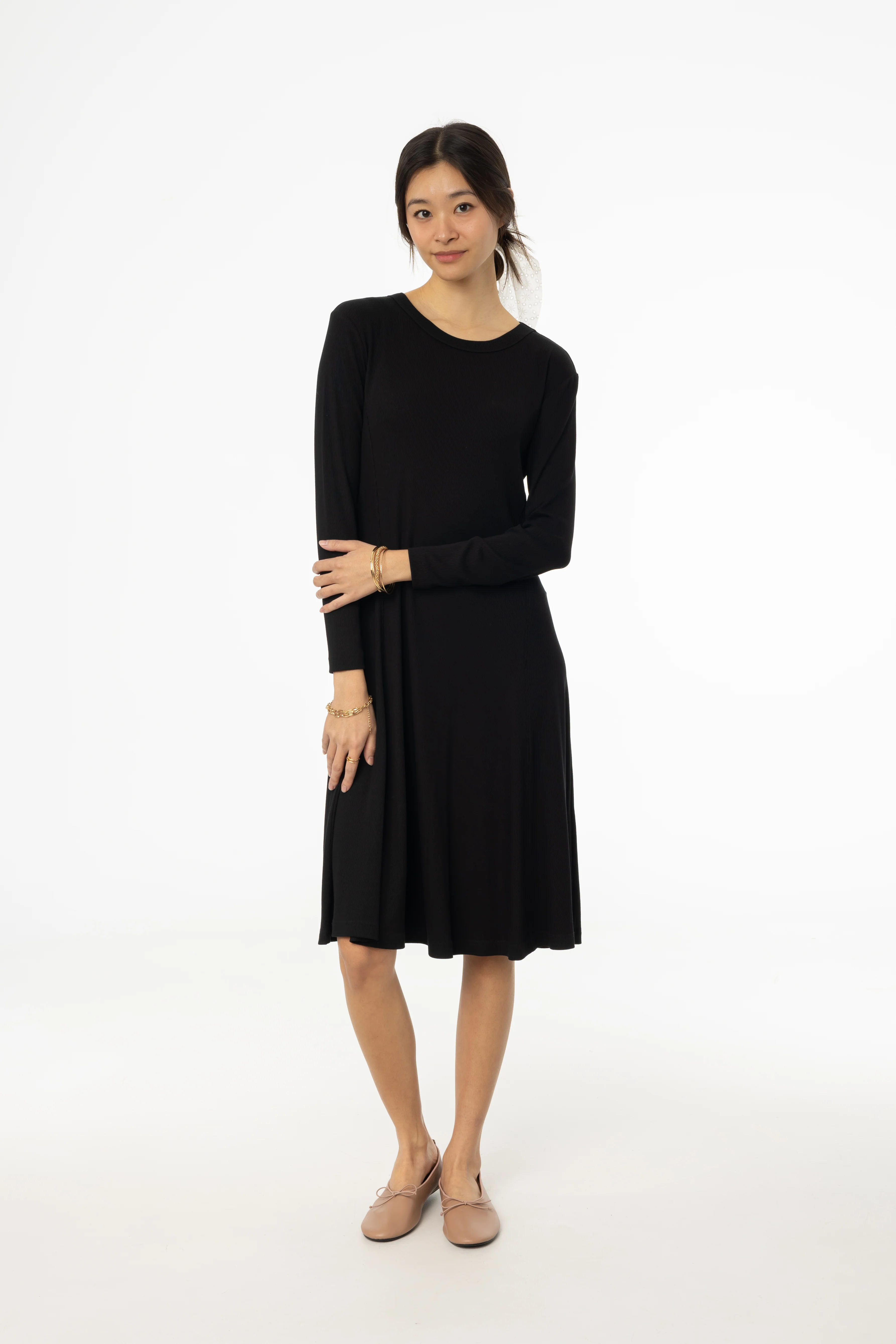 Black Stitched Flare Dress - Image 4