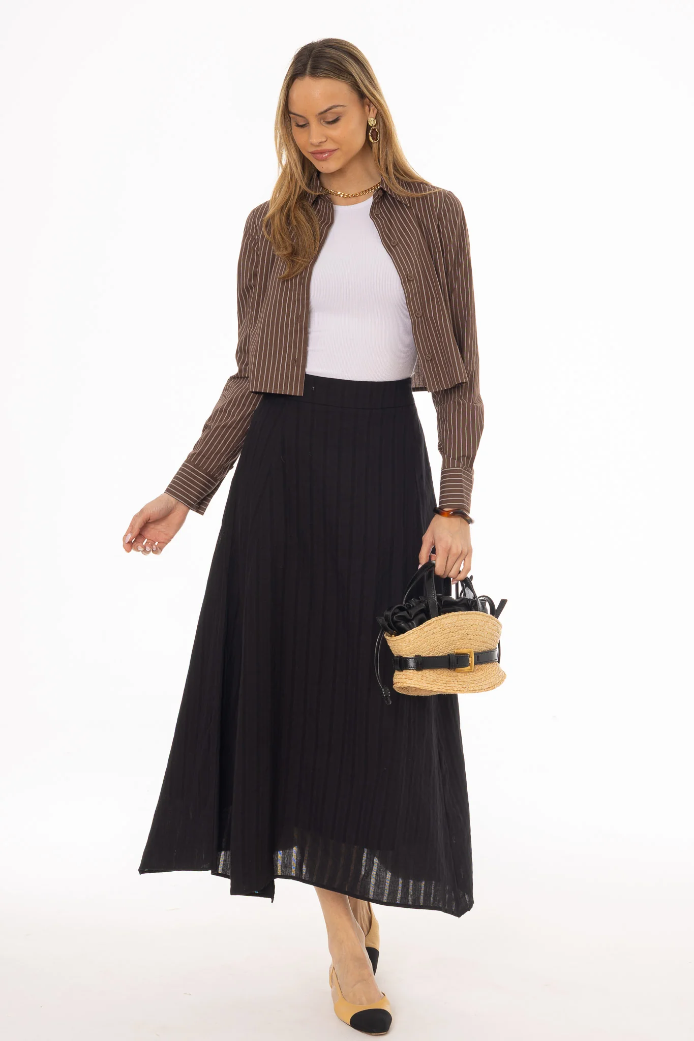 Black Striped Maxi Skirt