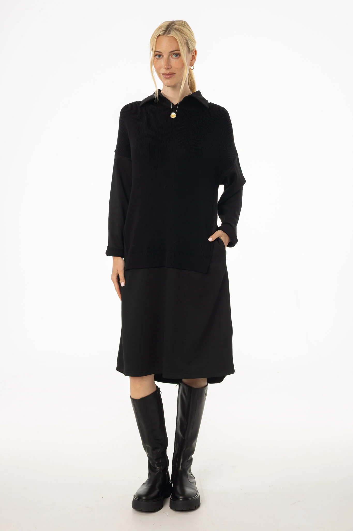 Black Sweater Shirt Dress