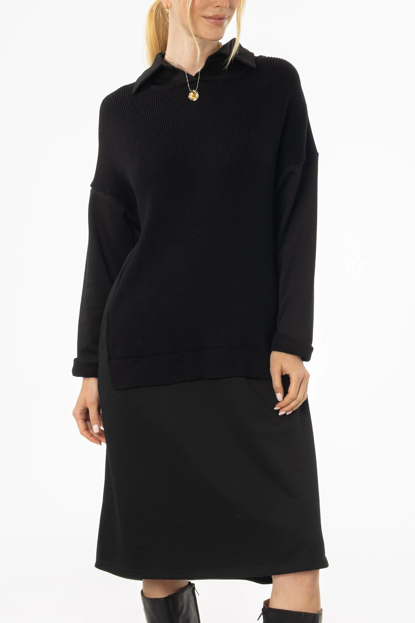 Black Sweater Shirt Dress - Image 2
