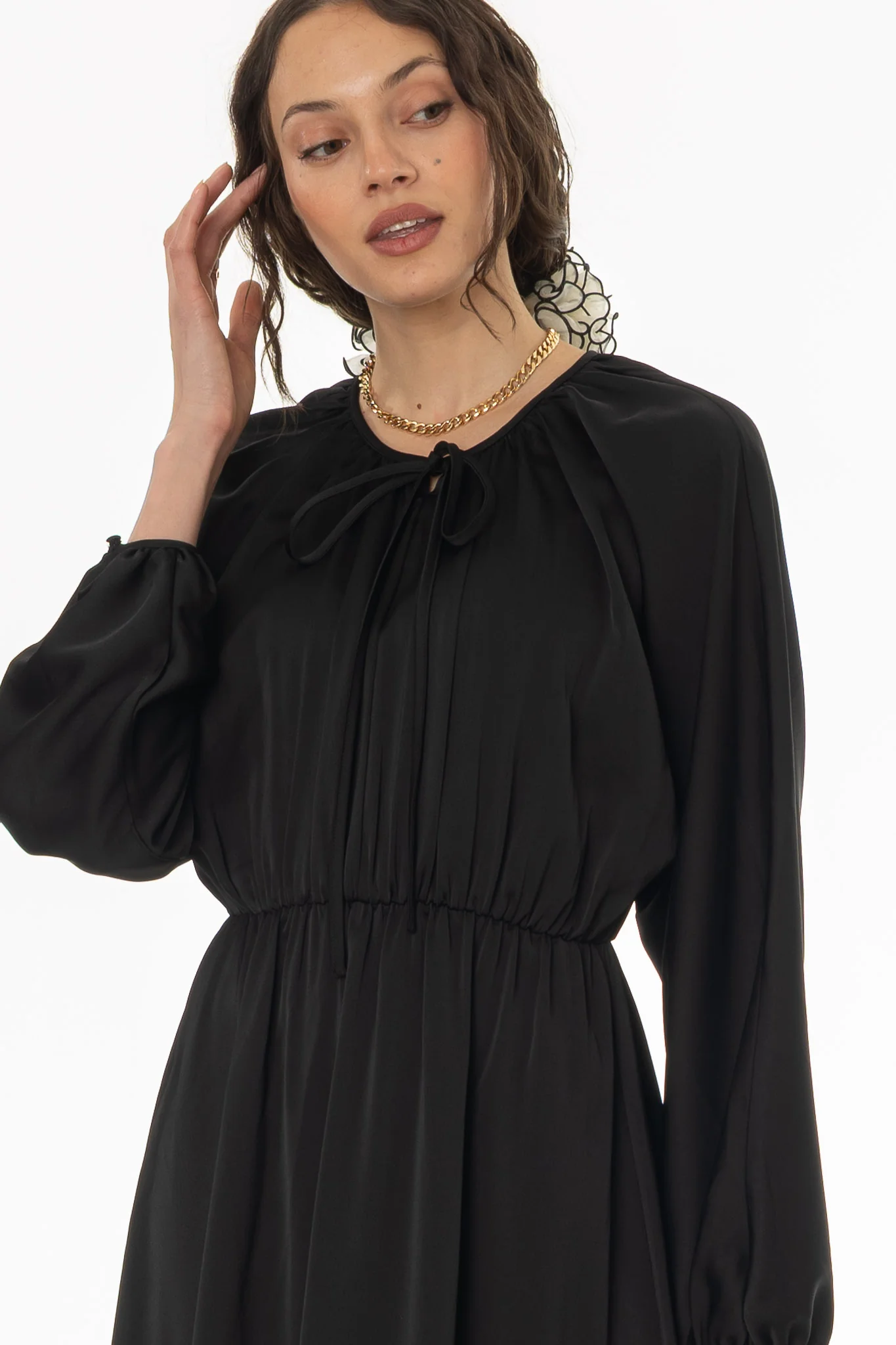 Black Tie Neck Flare Maxi Dress - Image 2