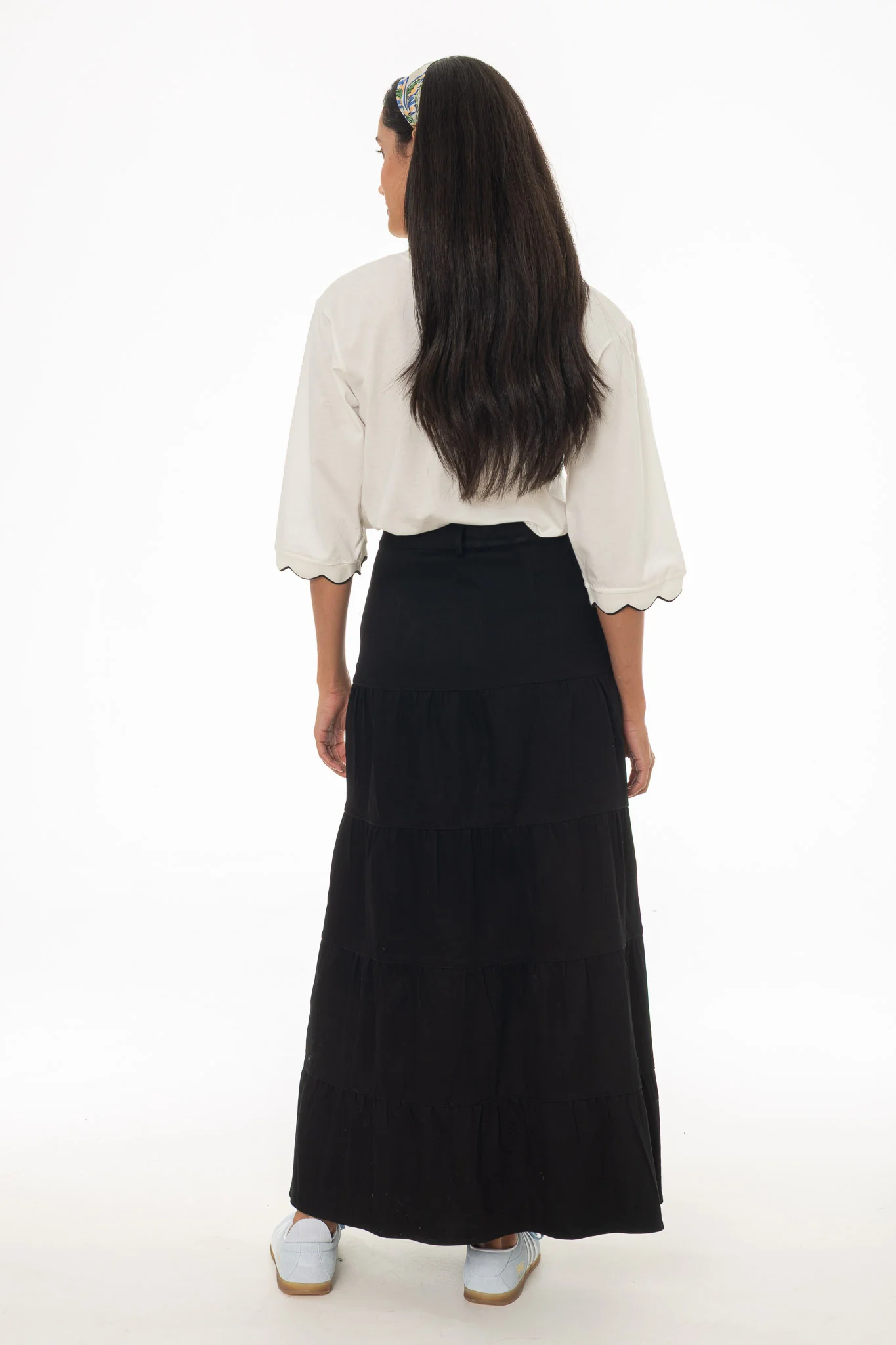 Black Tiered Denim Maxi Skirt - Image 5