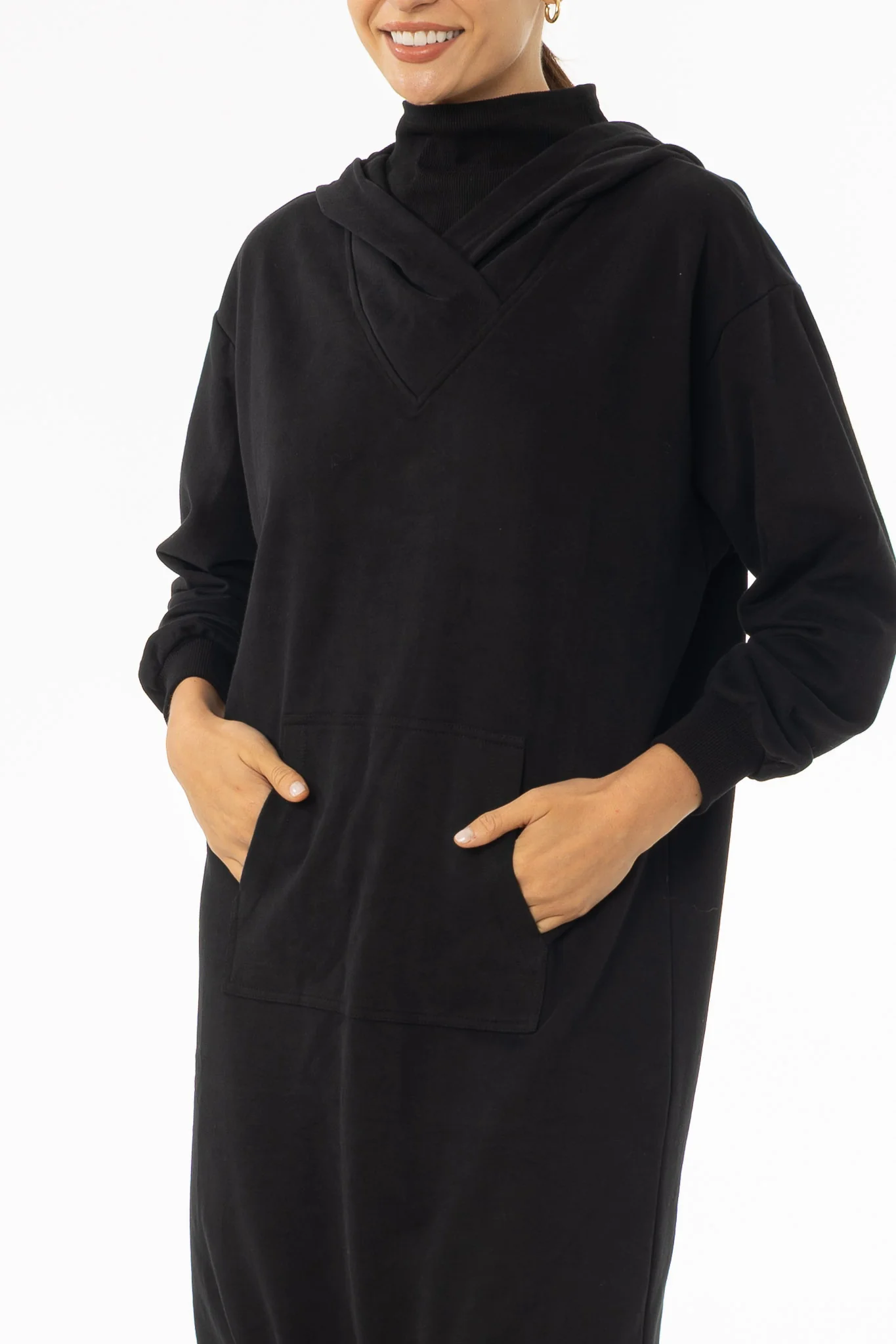 Black Turtleneck Sweatshirt Dress - Image 2