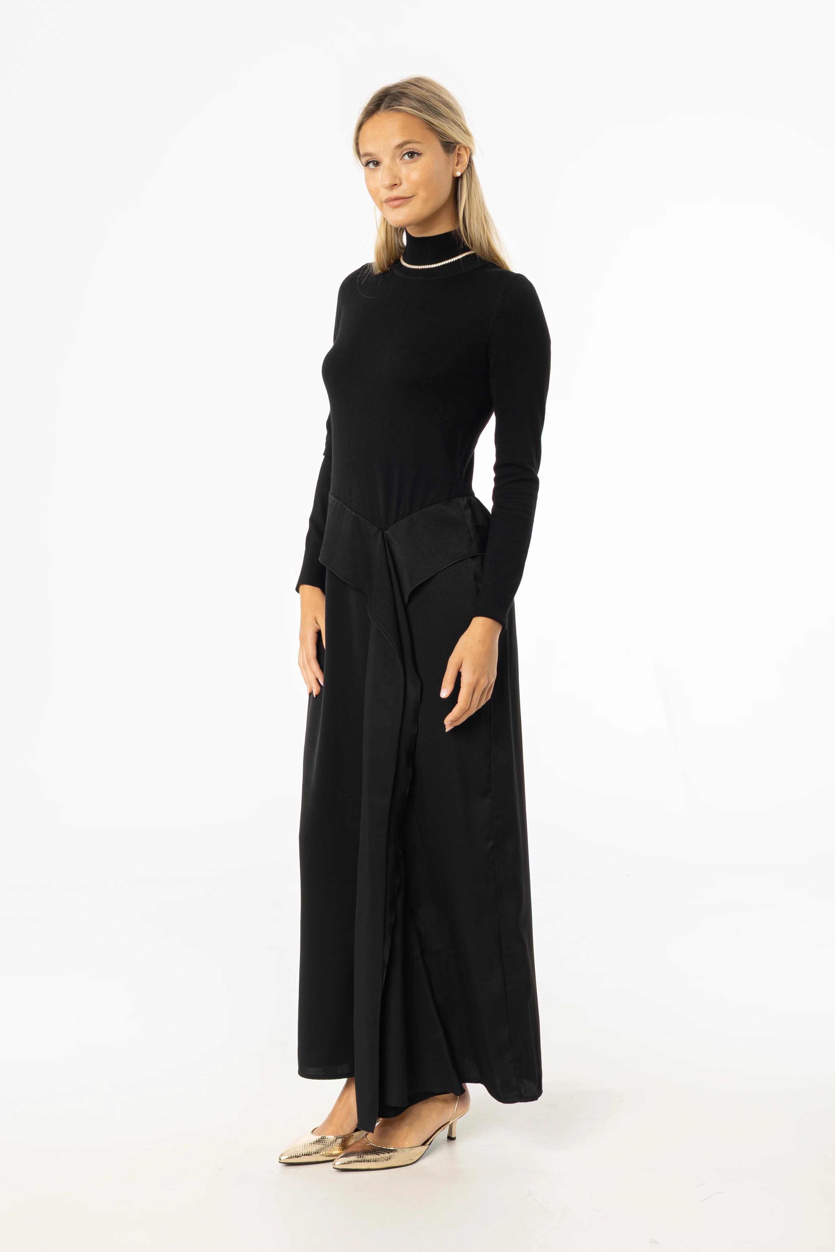 Black Two Tone Fabric Maxi Dress - Image 2