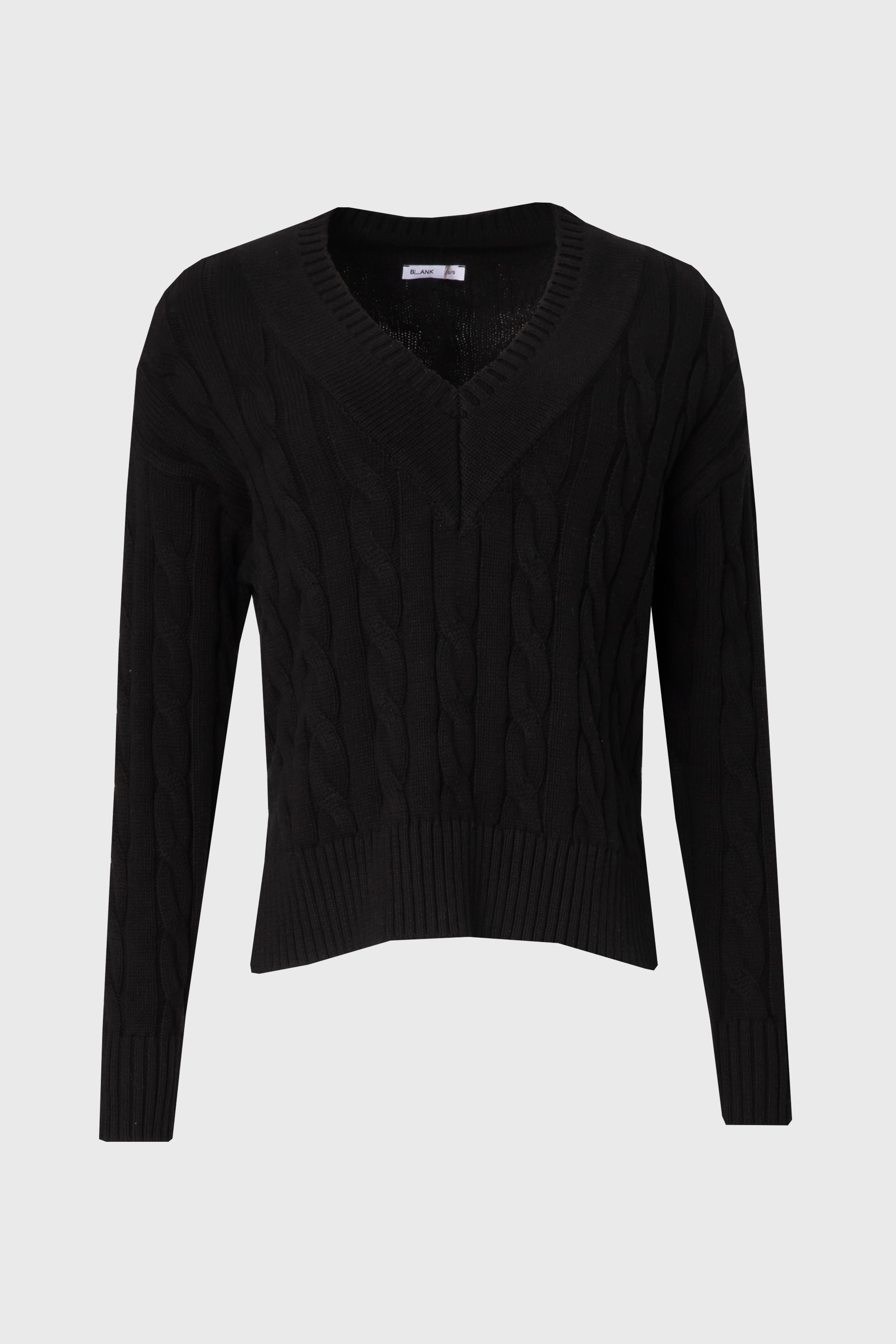 Black V-Neck Cable Knit Sweater - Image 5