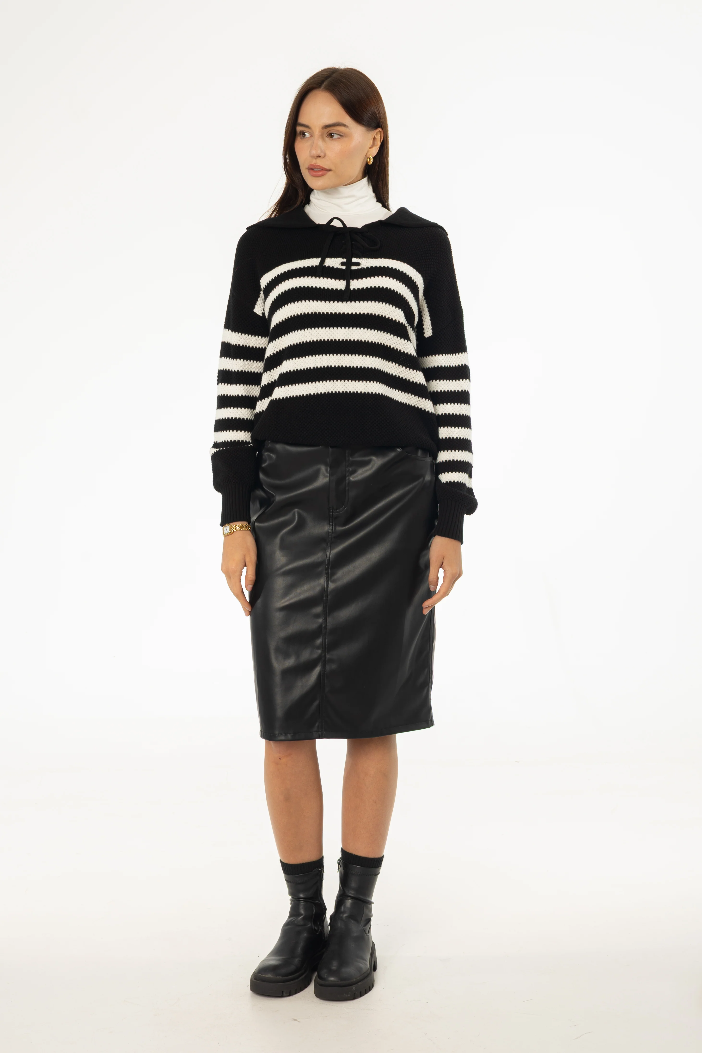 Black Vegan Leather Pencil Skirt - Image 4