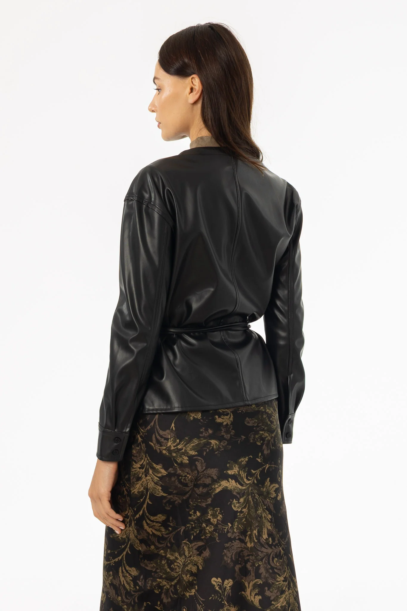 Black Vegan Leather Wrap Top - Image 3