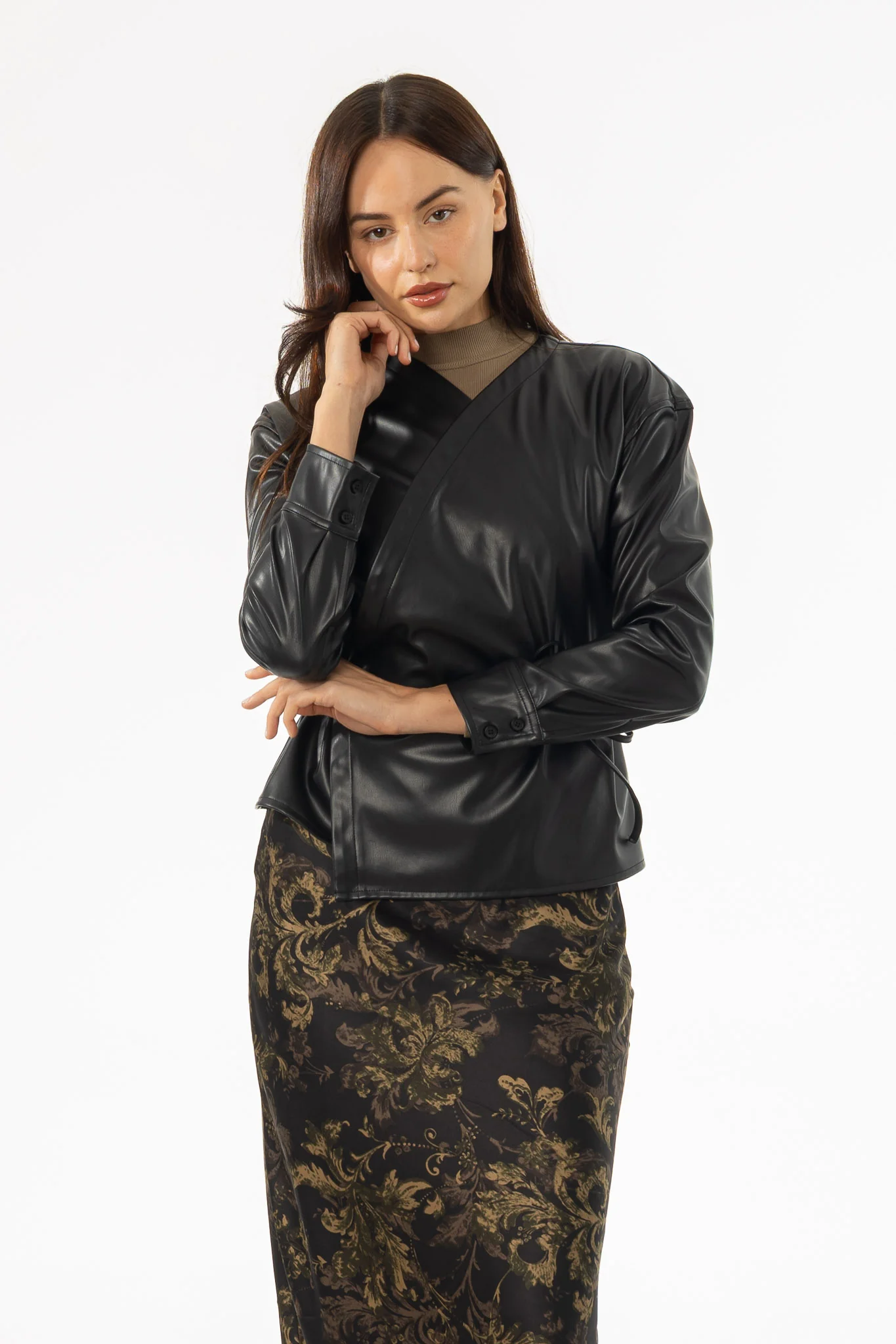 Black Vegan Leather Wrap Top - Image 4