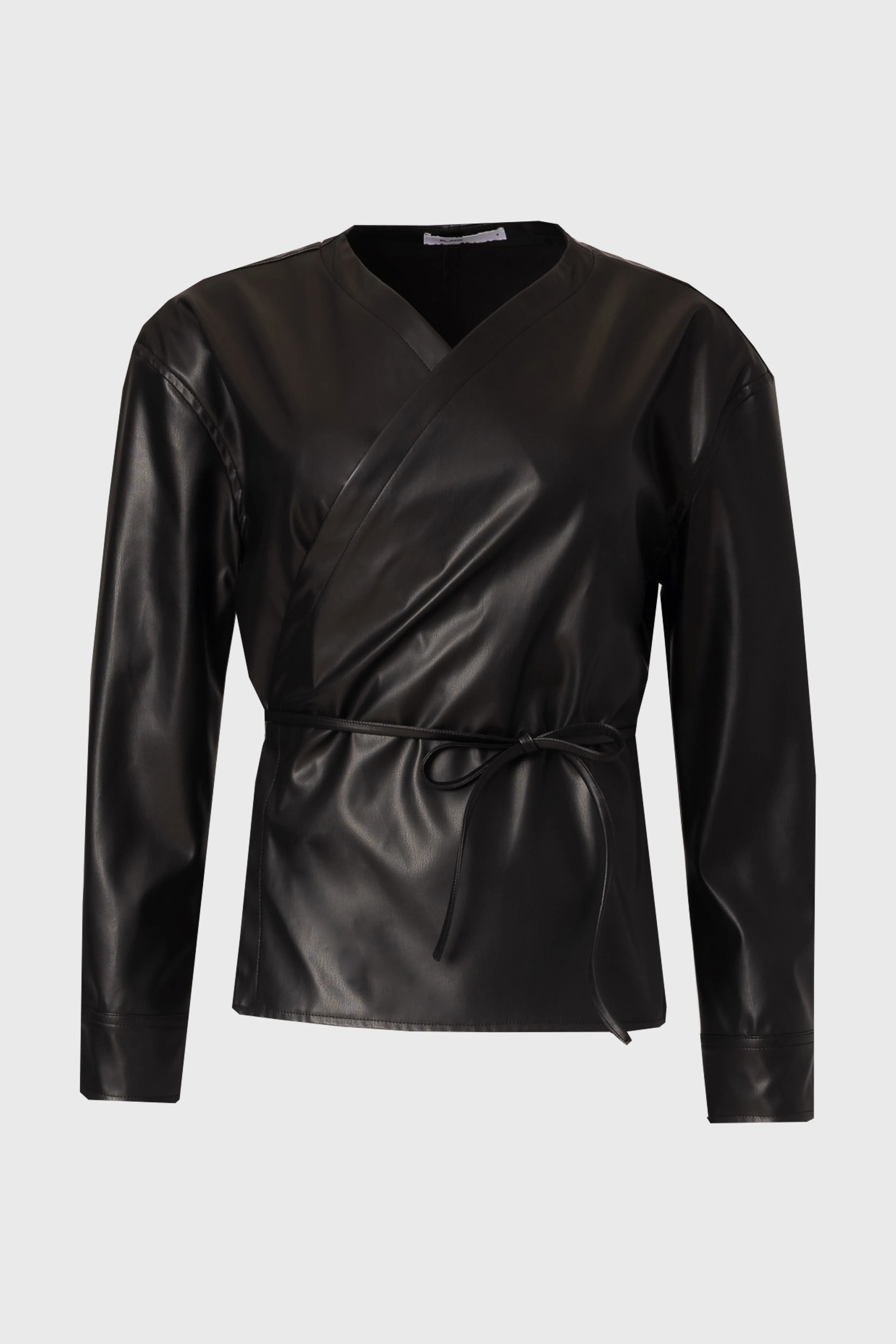 Black Vegan Leather Wrap Top - Image 6