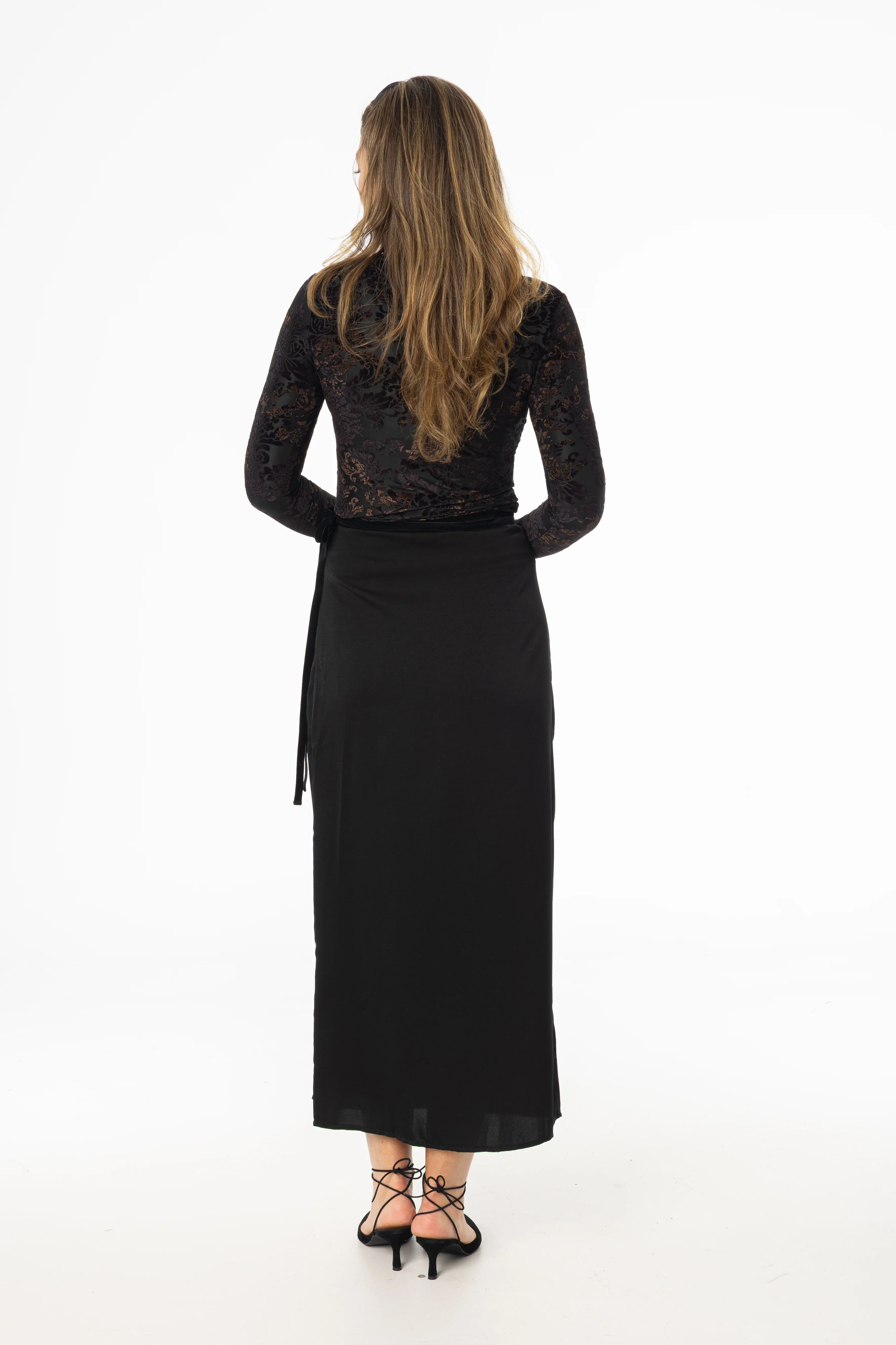 Black Velour Trim Wrap Skirt - Image 3