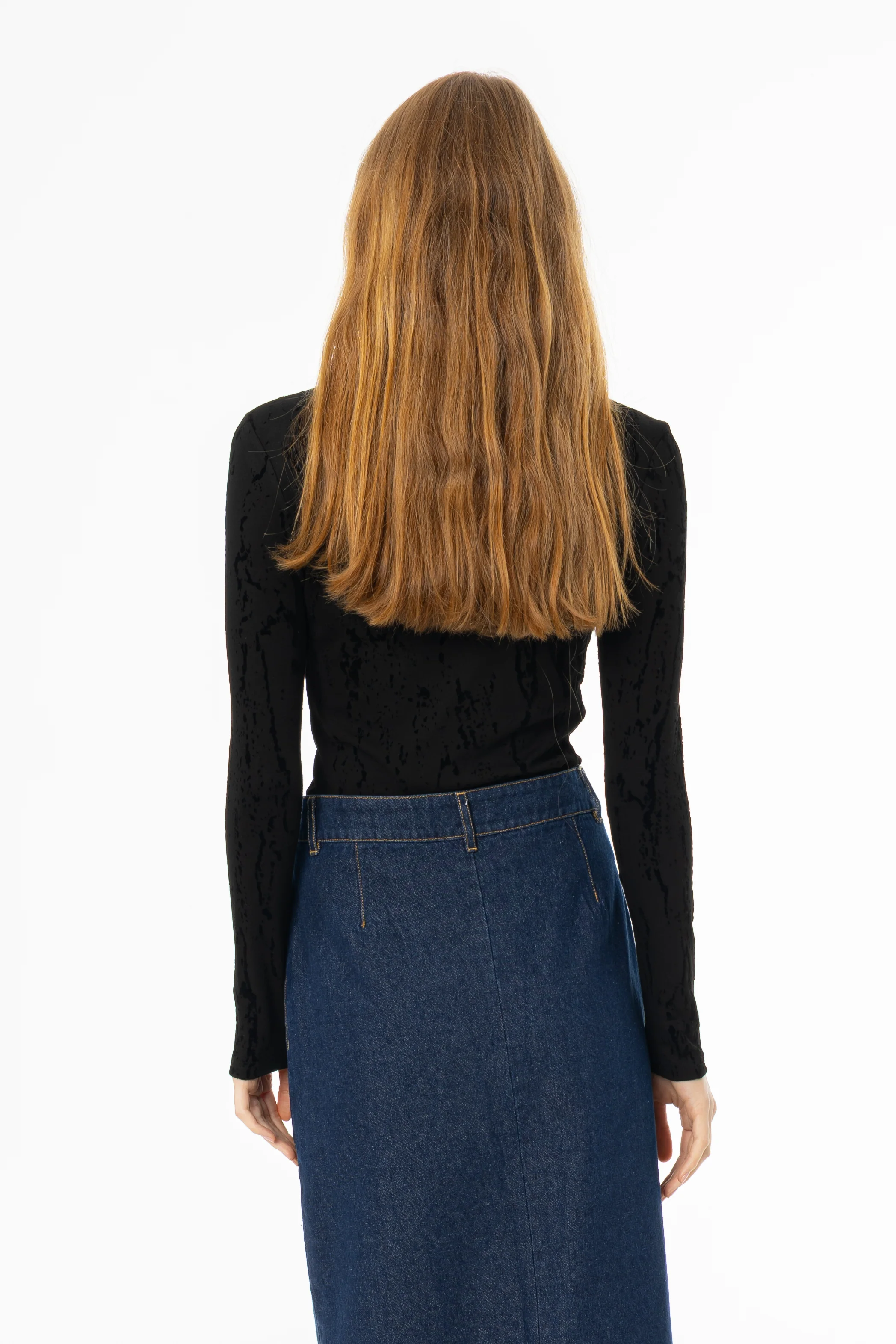 Black Velvet Detail Mock Neck Top - Image 4