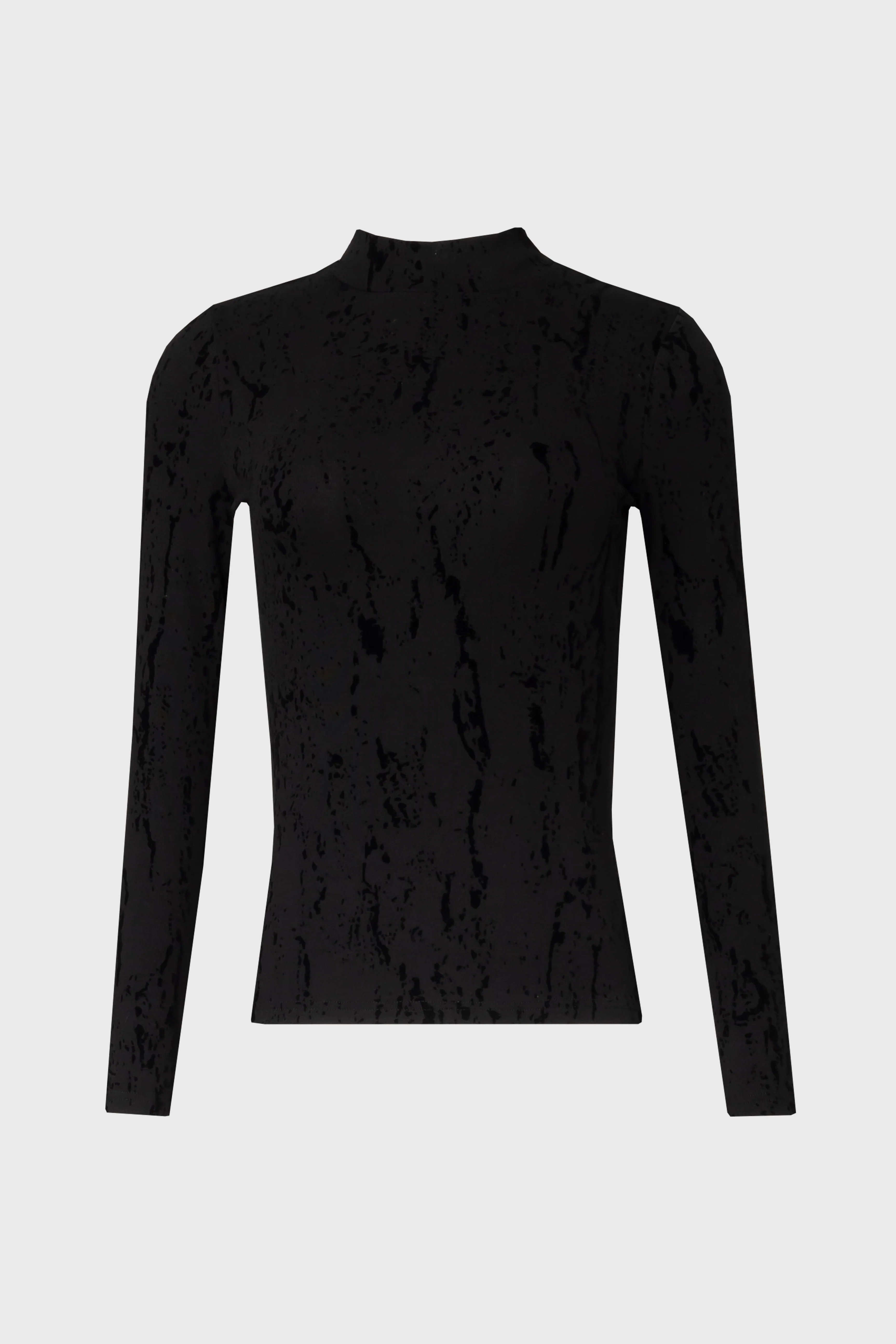 Black Velvet Detail Mock Neck Top - Image 6