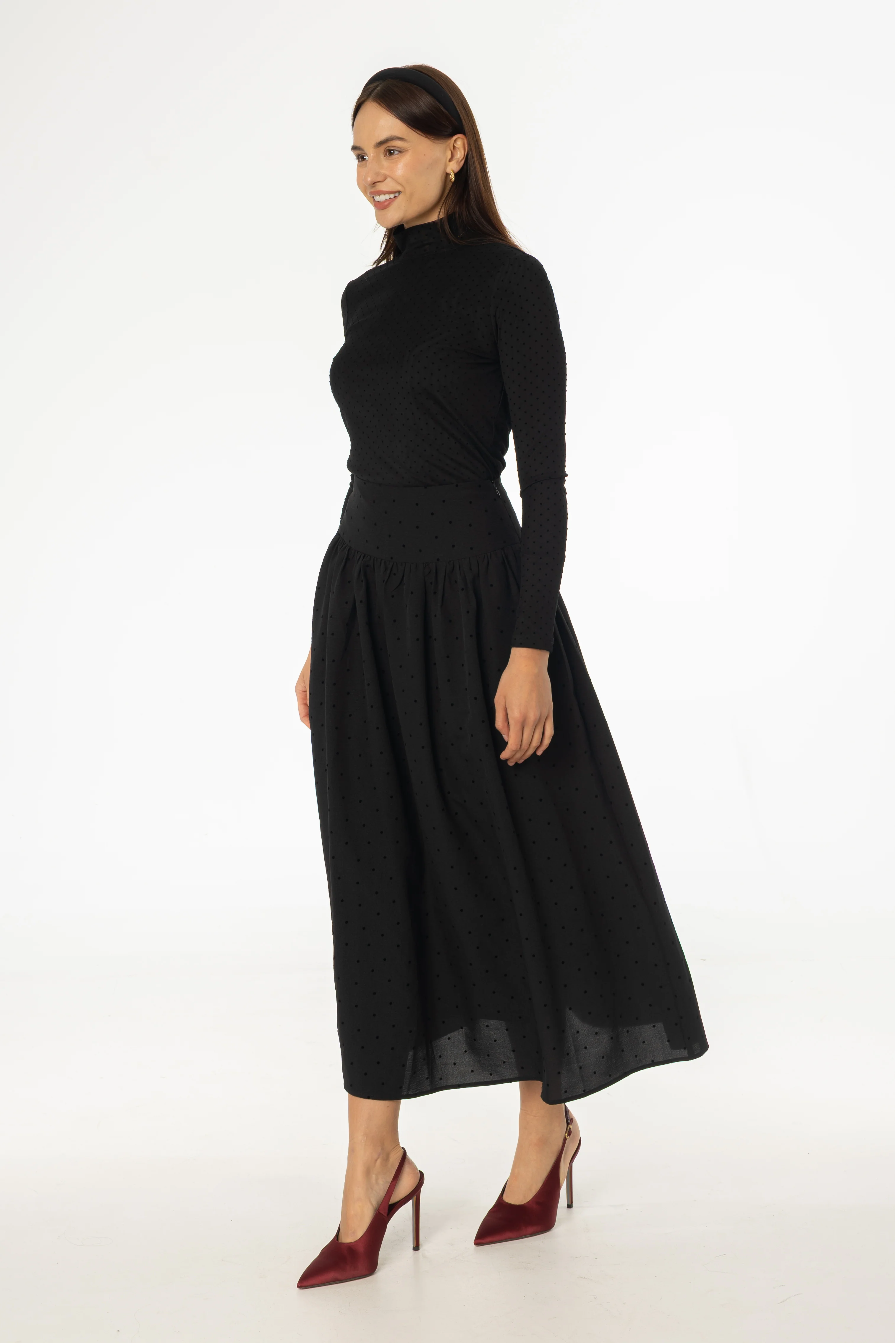 Black Velvet Dot Maxi Skirt - Image 2