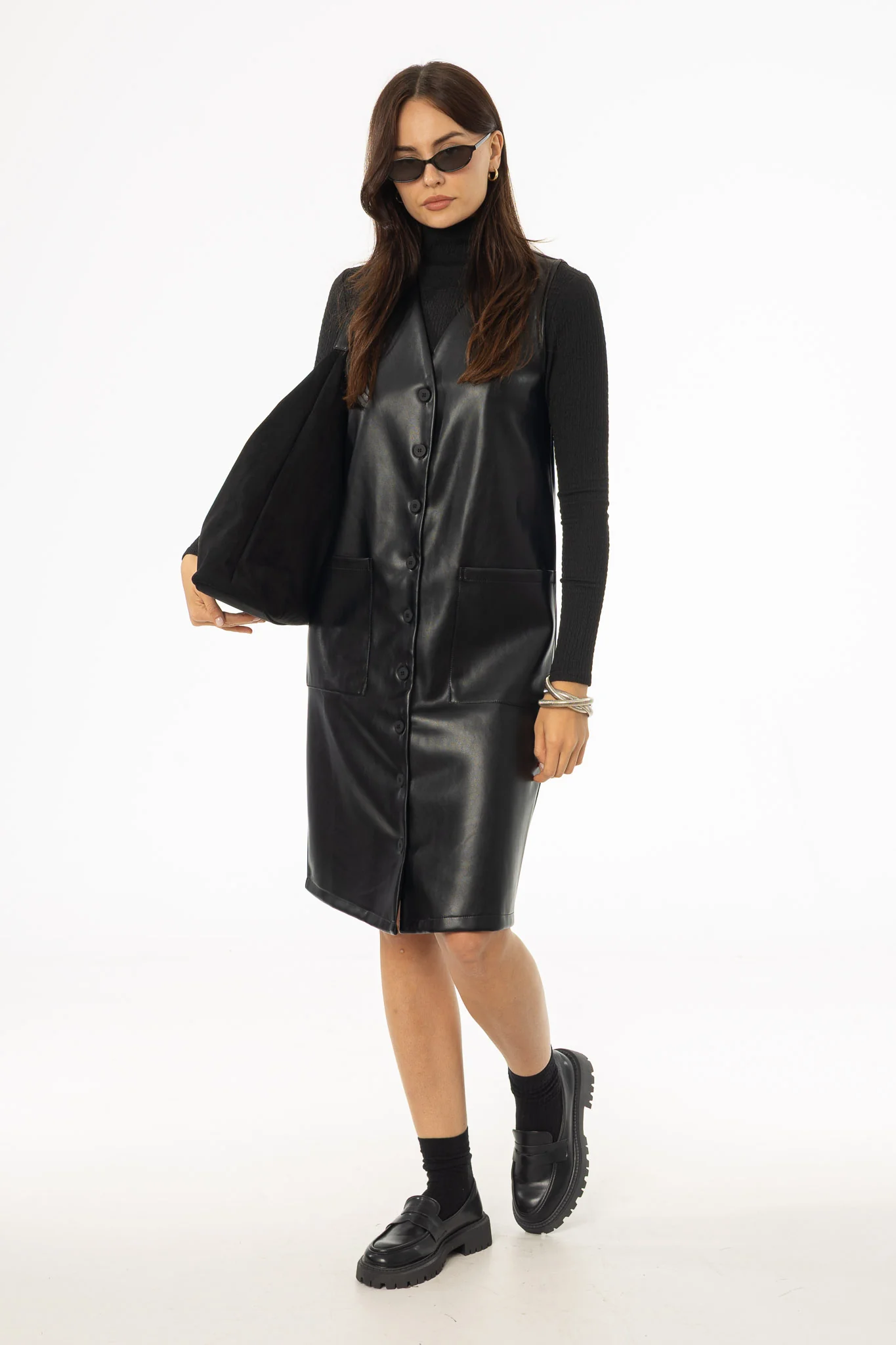 Black Vegan Leather Vest Dress - Image 4
