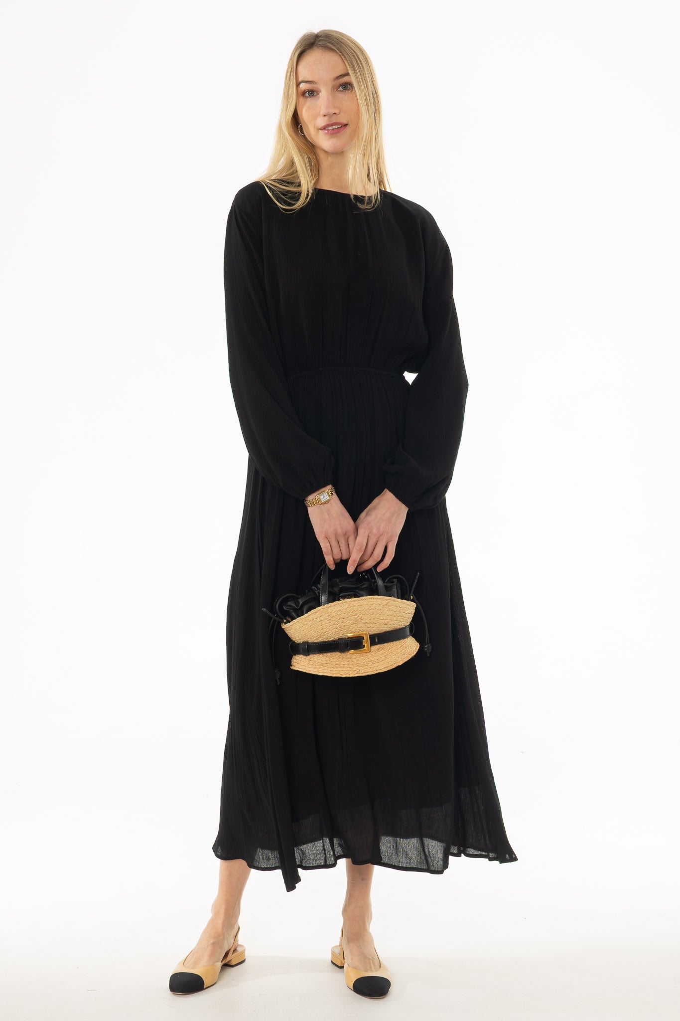 Black Waisted Maxi Dress - Image 3