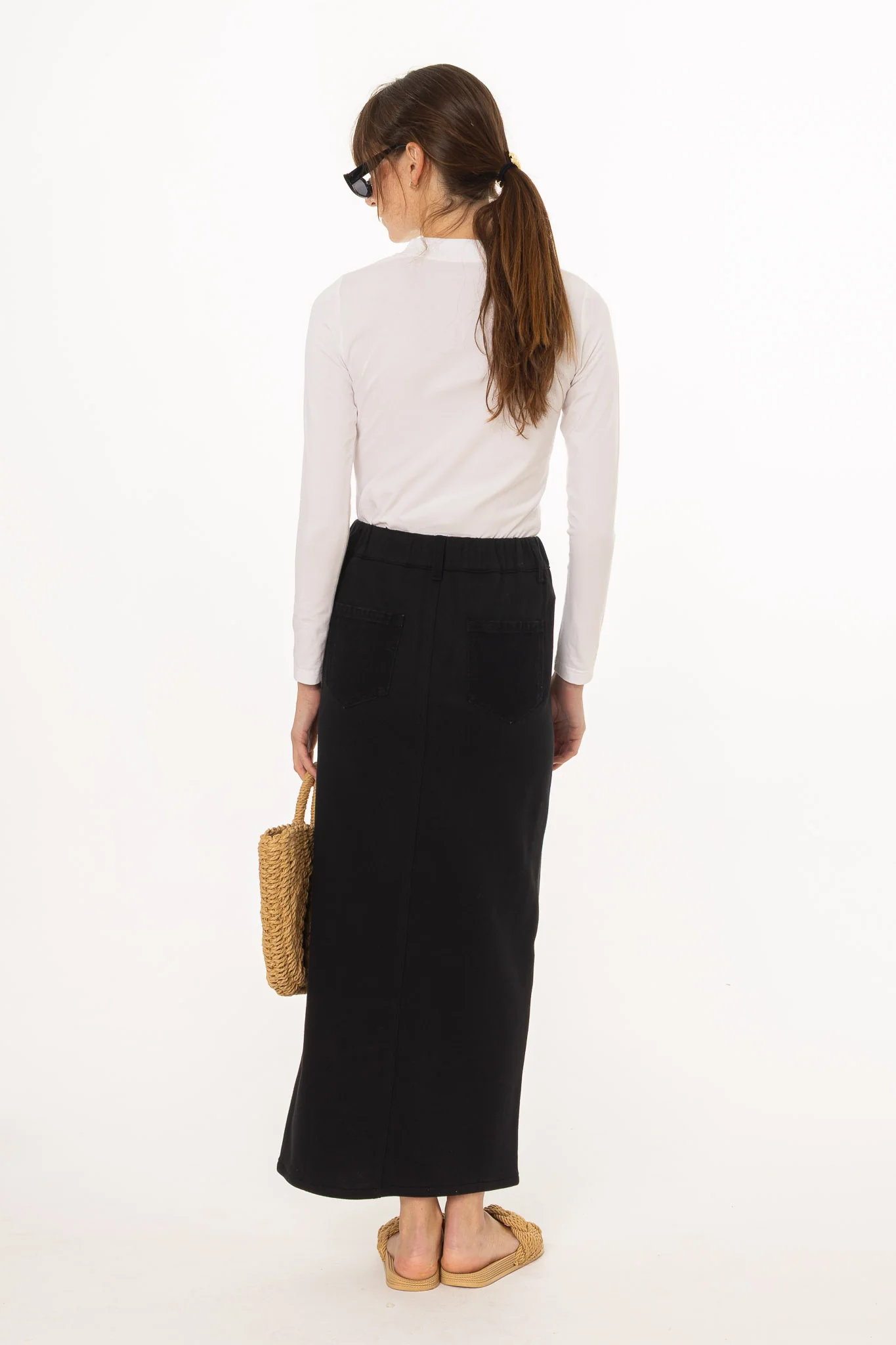 Black Wash Denim Combo Maxi Skirt - Image 5