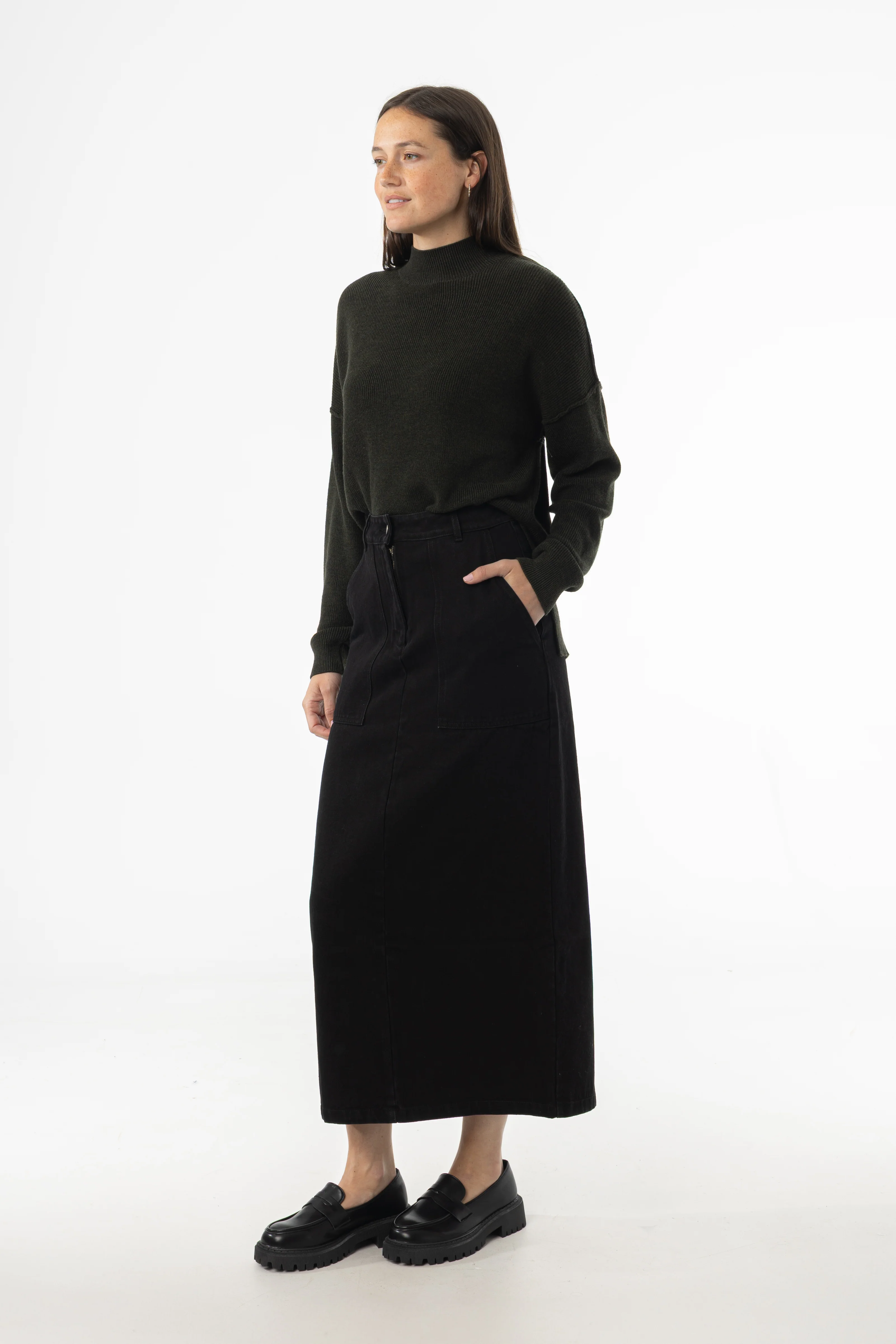 Black Exposed Pocket Denim Skirt - Image 2