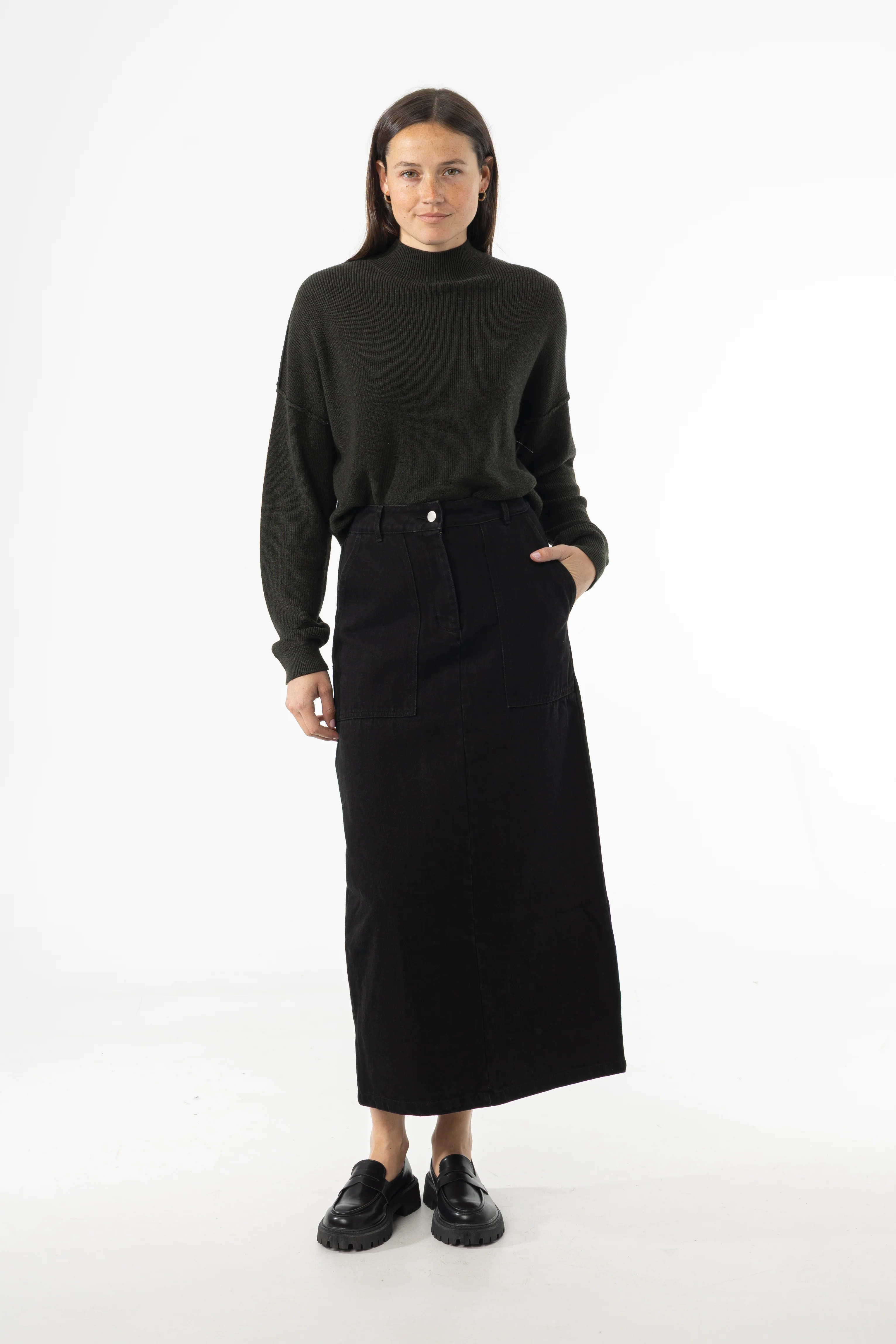 Black Exposed Pocket Denim Skirt - Image 4