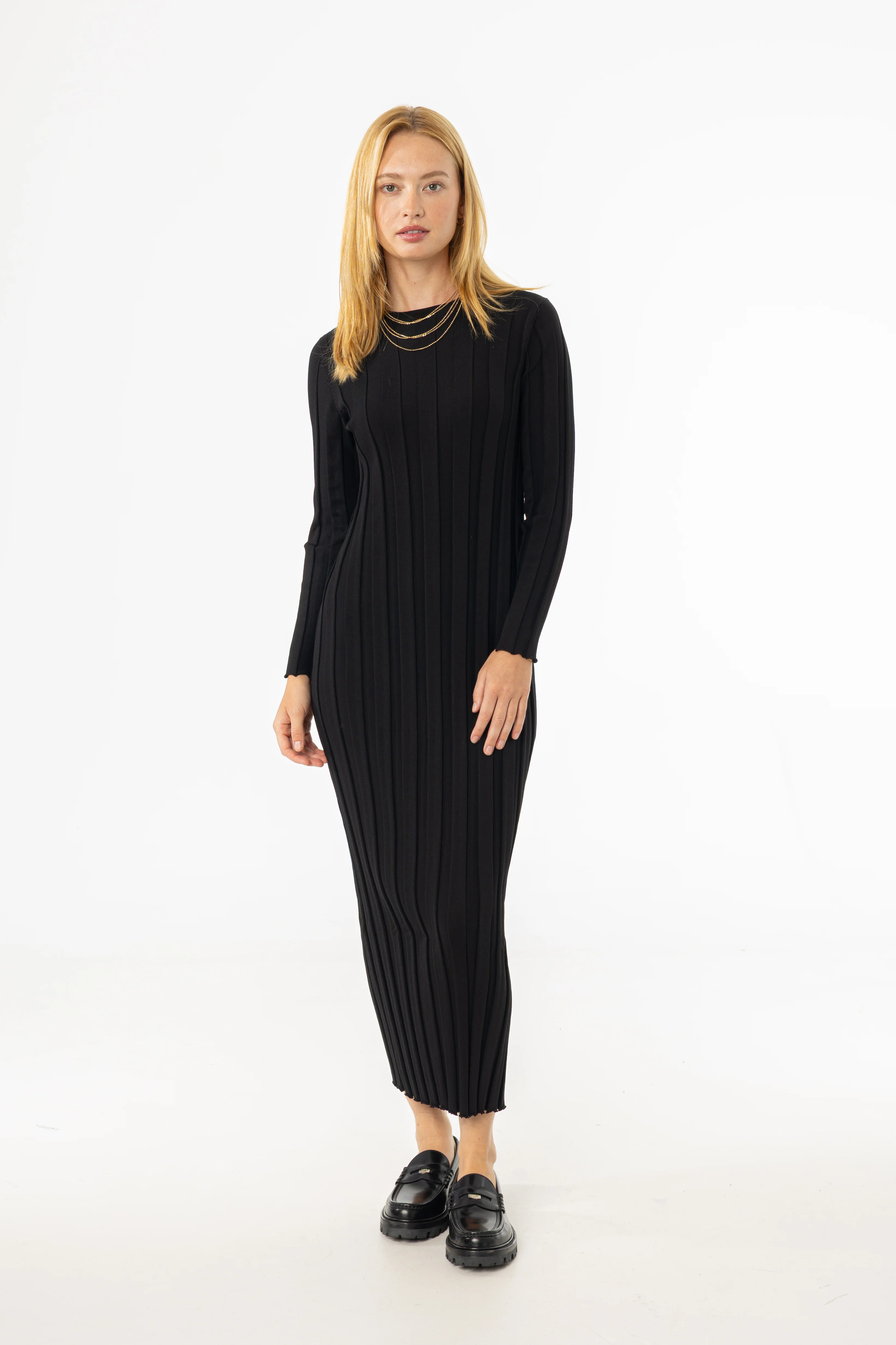 Black Wide Ribbed Maxi Dress - Image 5