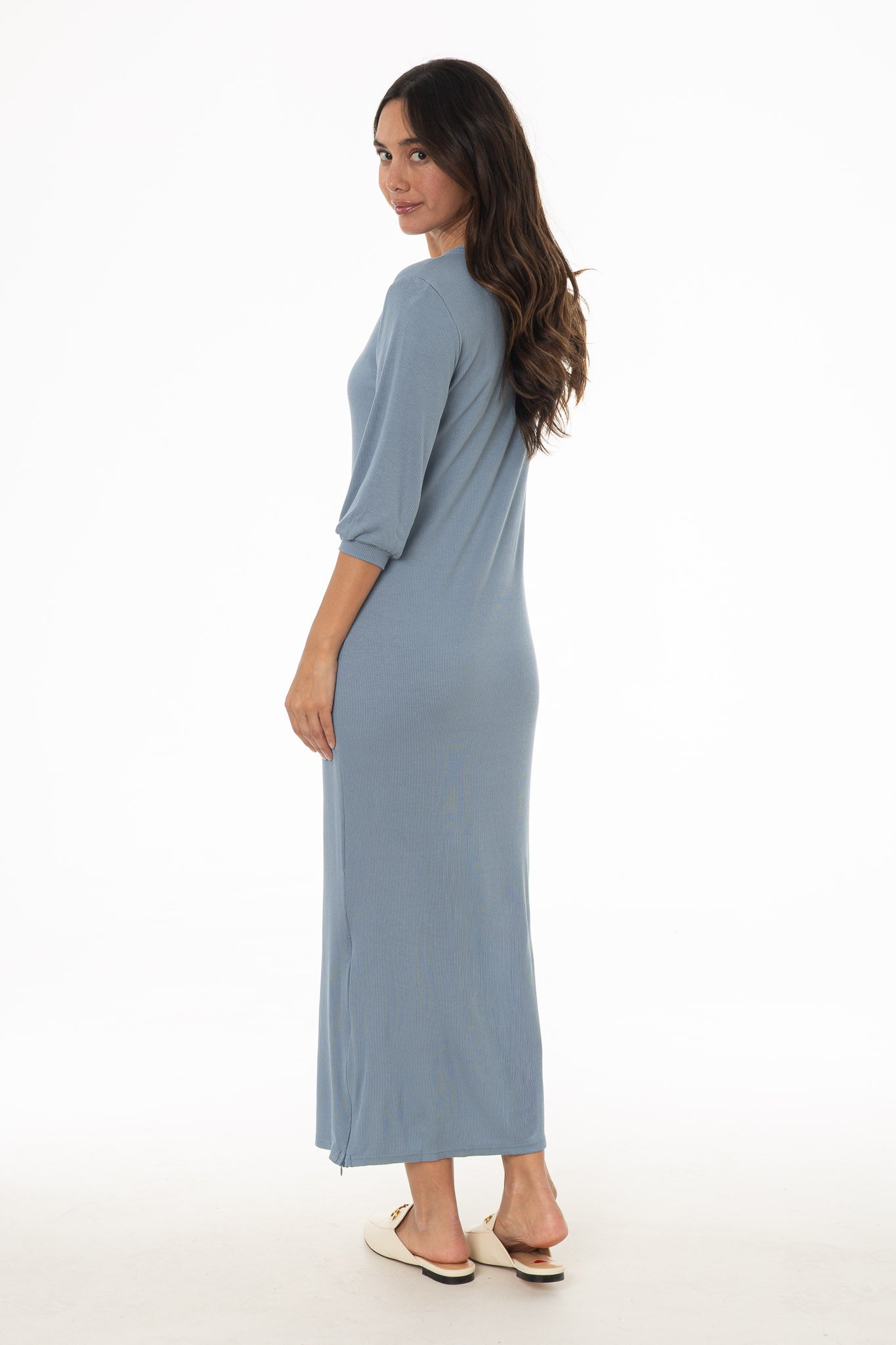 Blue 3/4 Sleeve Maxi Dress - Image 4