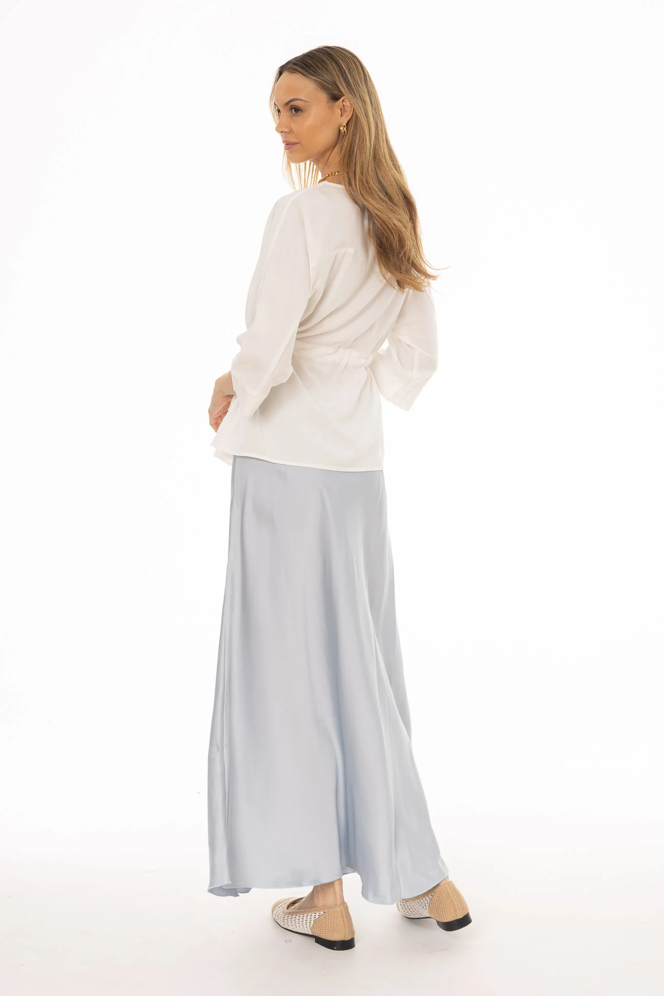 Blue A-Line Satin Effect Maxi Skirt - Image 3