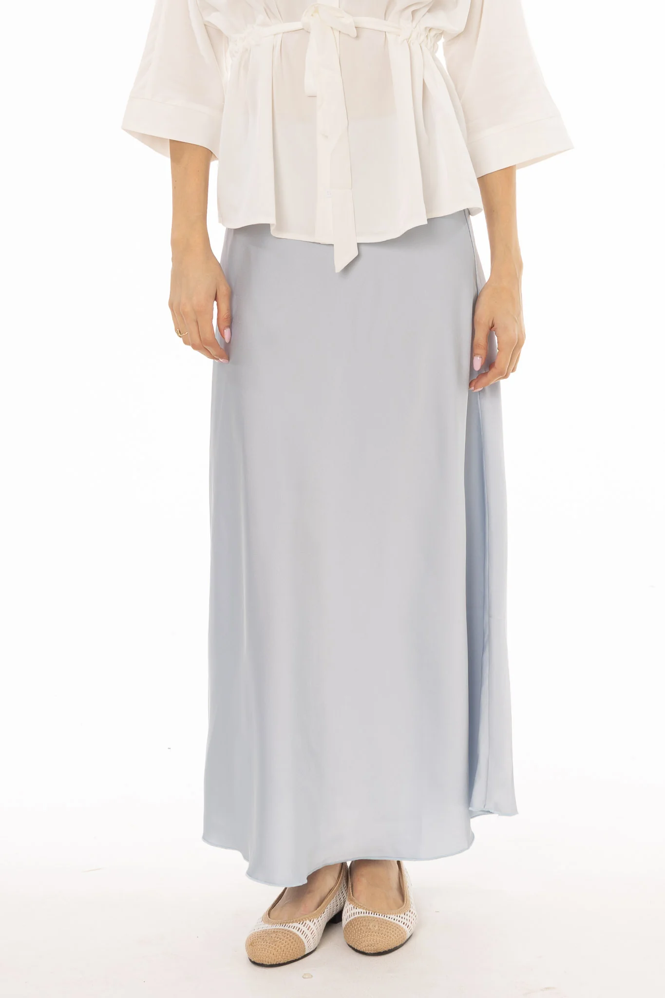 Blue A-Line Satin Effect Maxi Skirt - Image 4