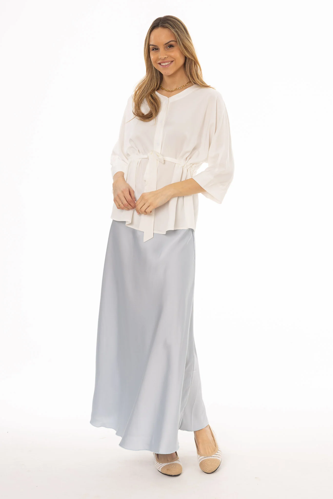 Blue A-Line Satin Effect Maxi Skirt - Image 5