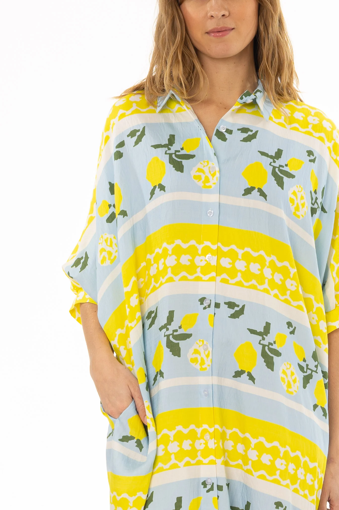 Blue And Yellow Oversized Shirt Dress - Image 2
