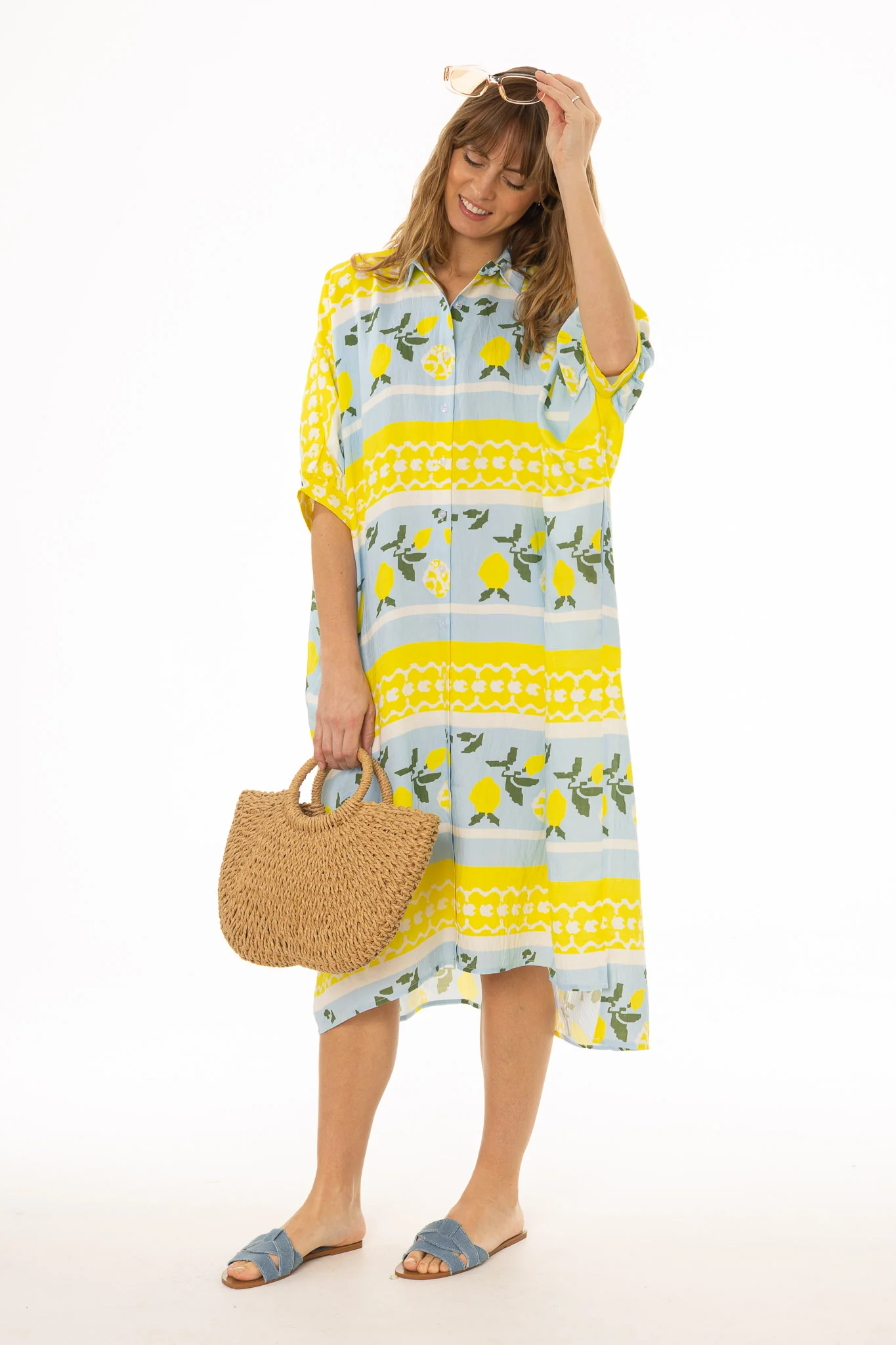 Blue And Yellow Oversized Shirt Dress - Image 4