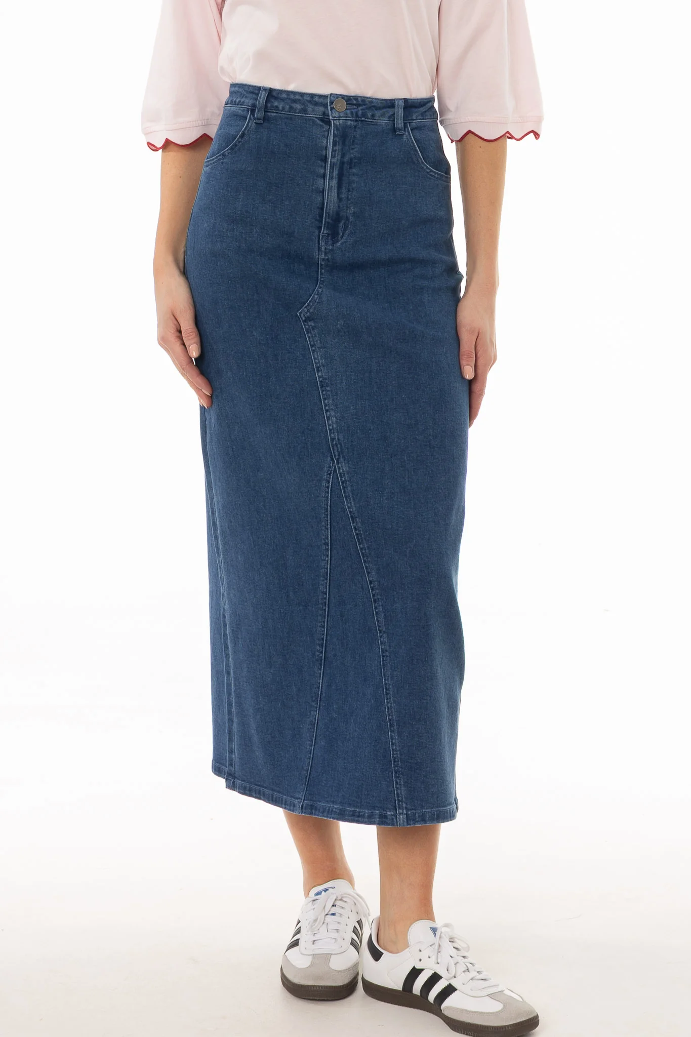 Blue Basic Detail Denim Skirt - Image 2