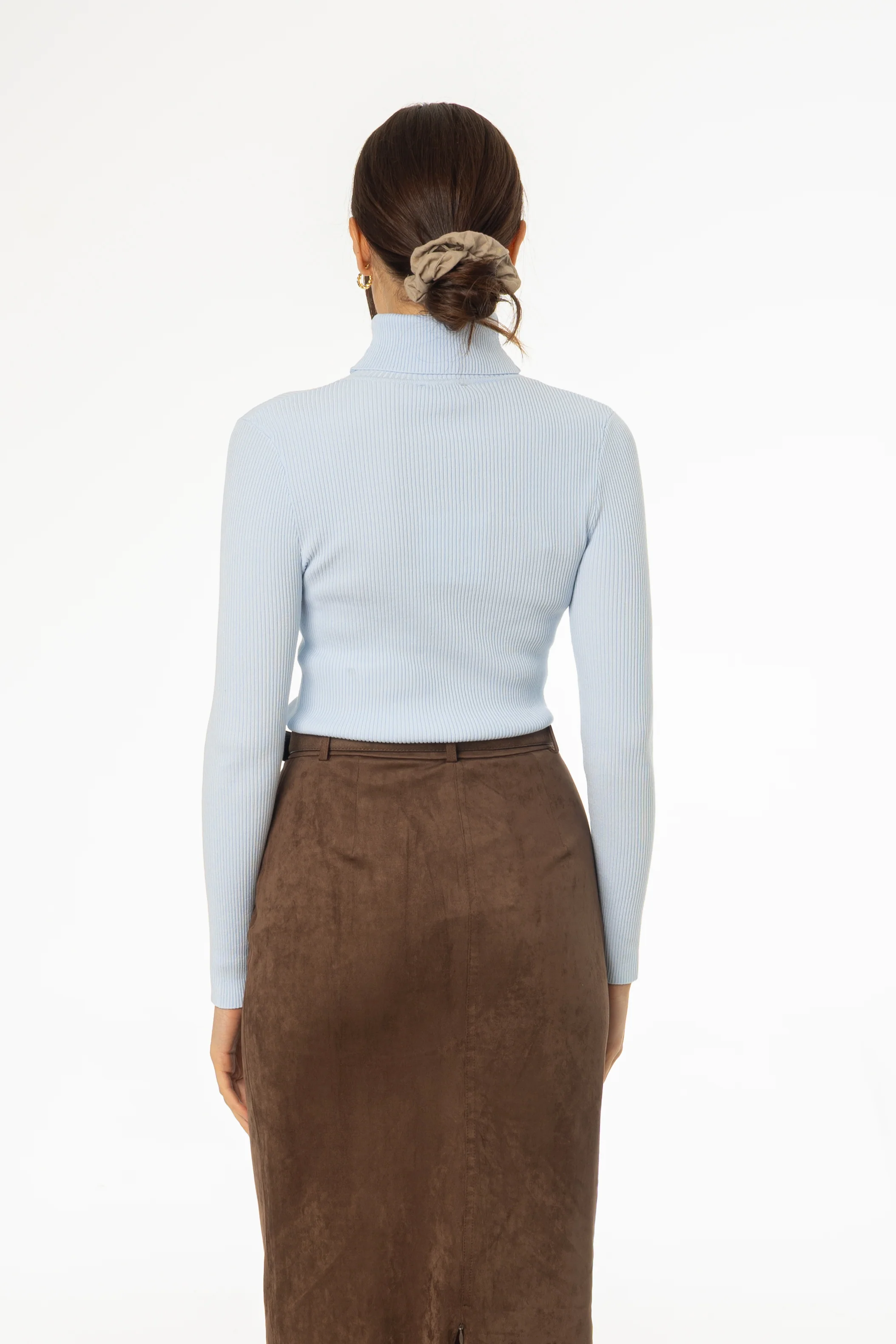Blue Basic Ribbed Knit Turtleneck - Image 3