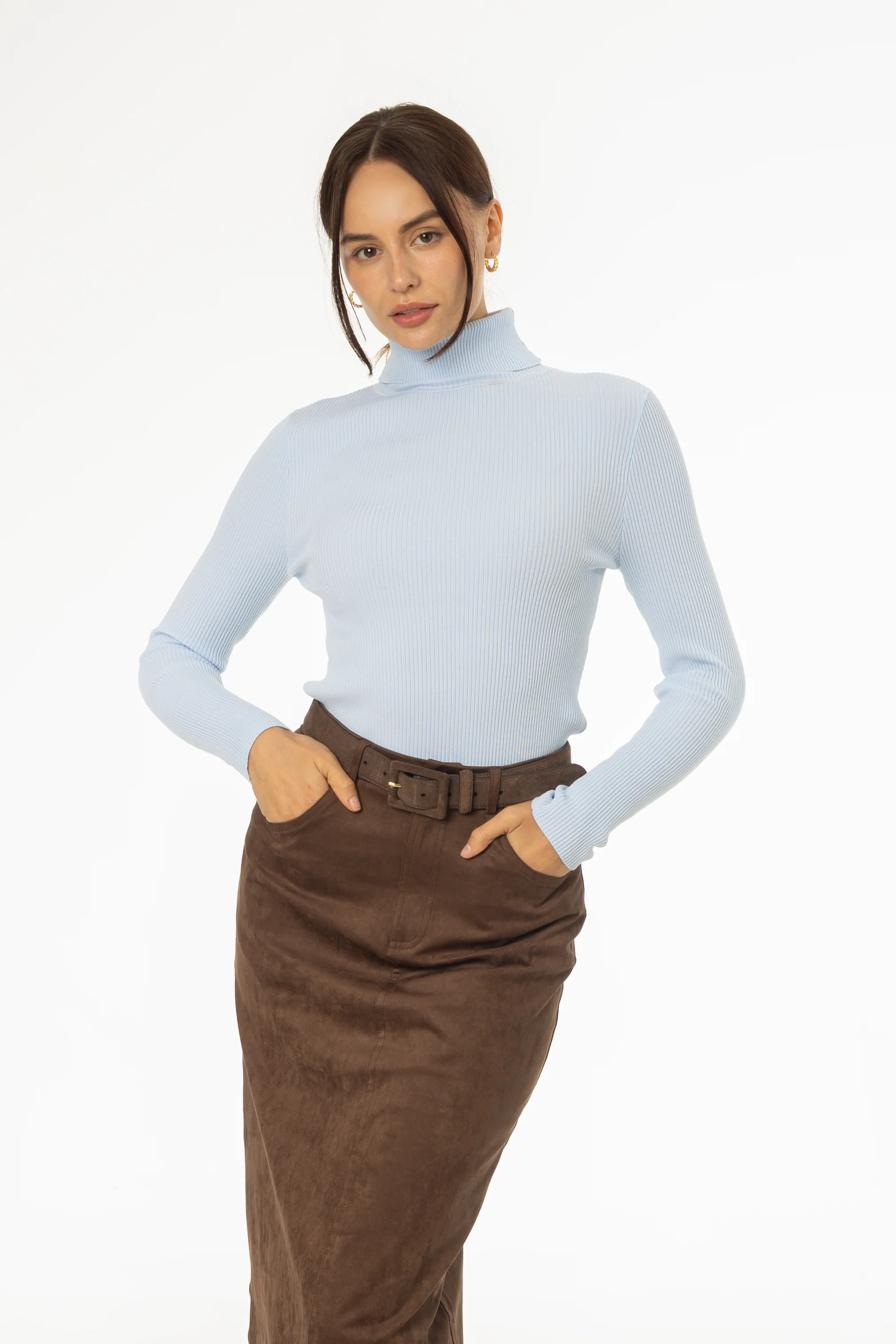 Blue Basic Ribbed Knit Turtleneck - Image 4